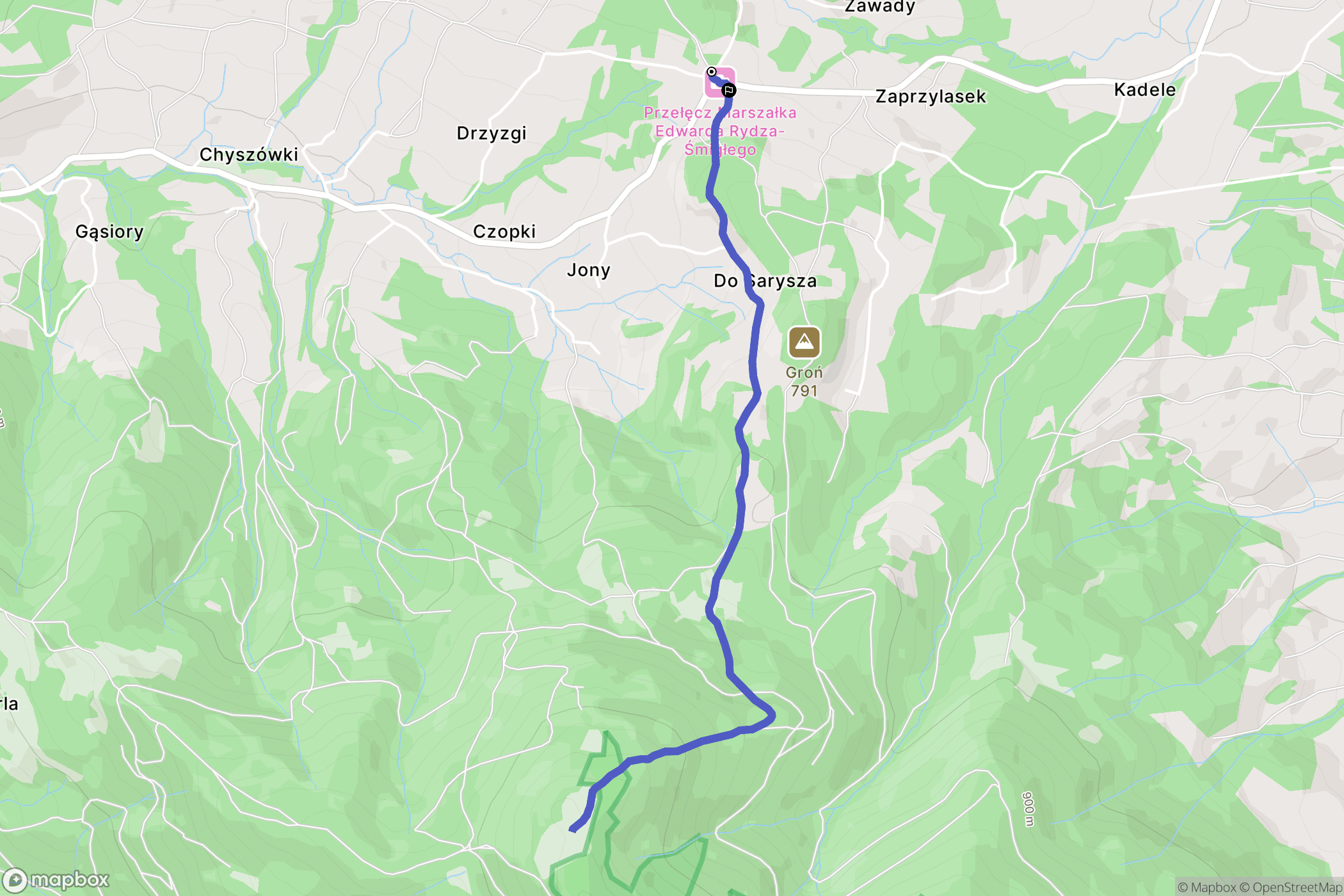 Chyszówki: mapa trasy - Poland