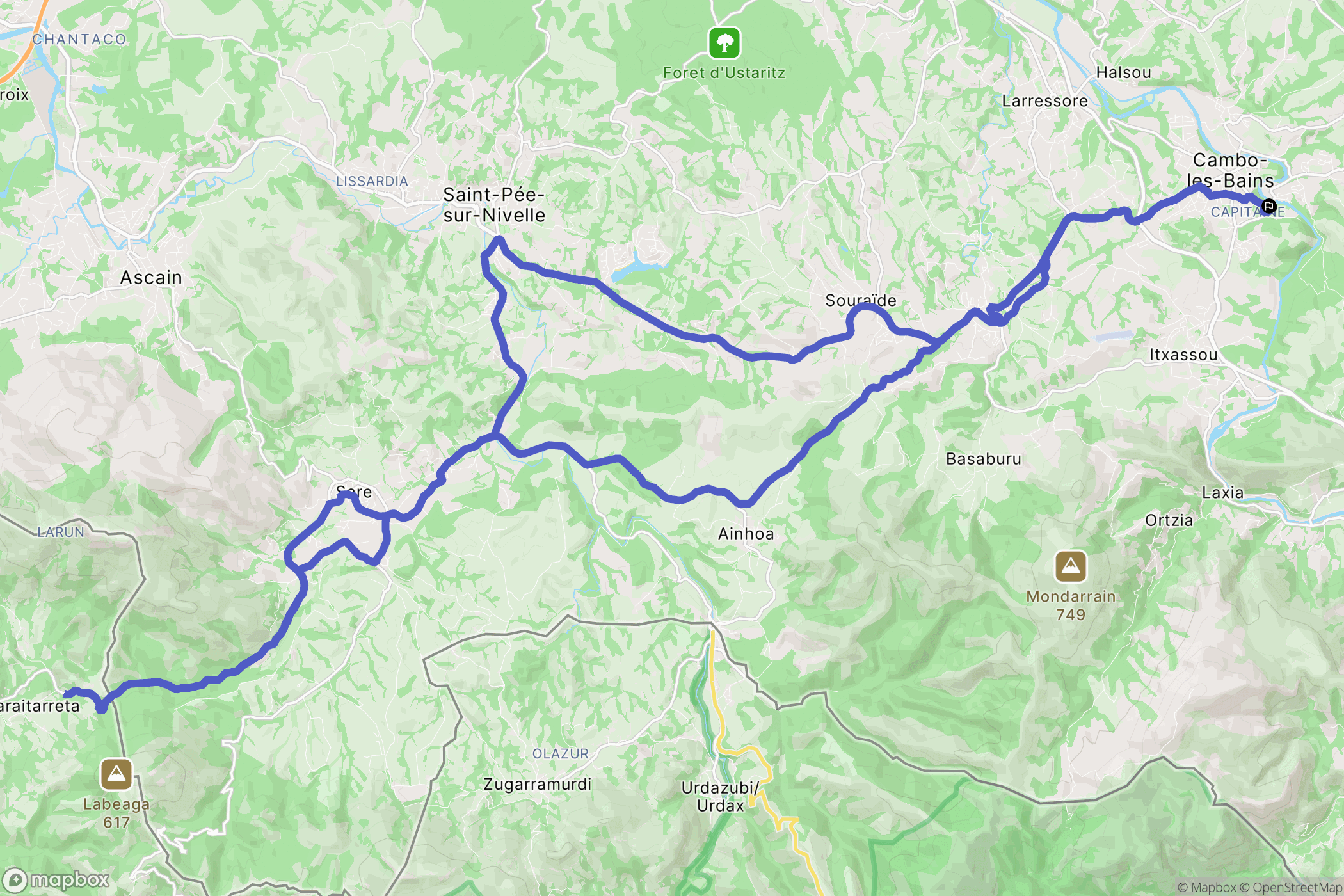 Cambo-les-Bains : carte du parcours de randonnée - France