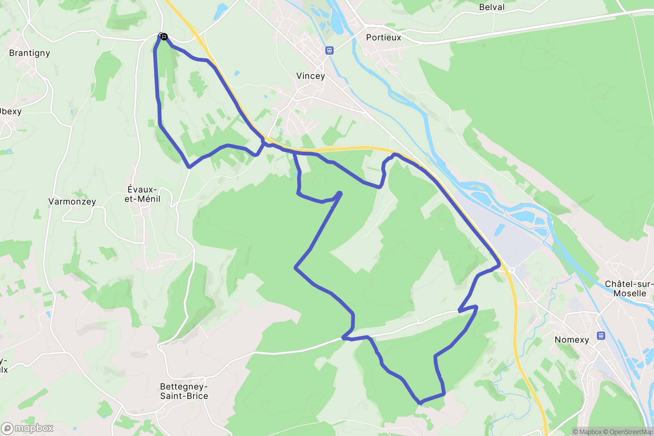 Ubexy : carte du parcours de randonnée - France