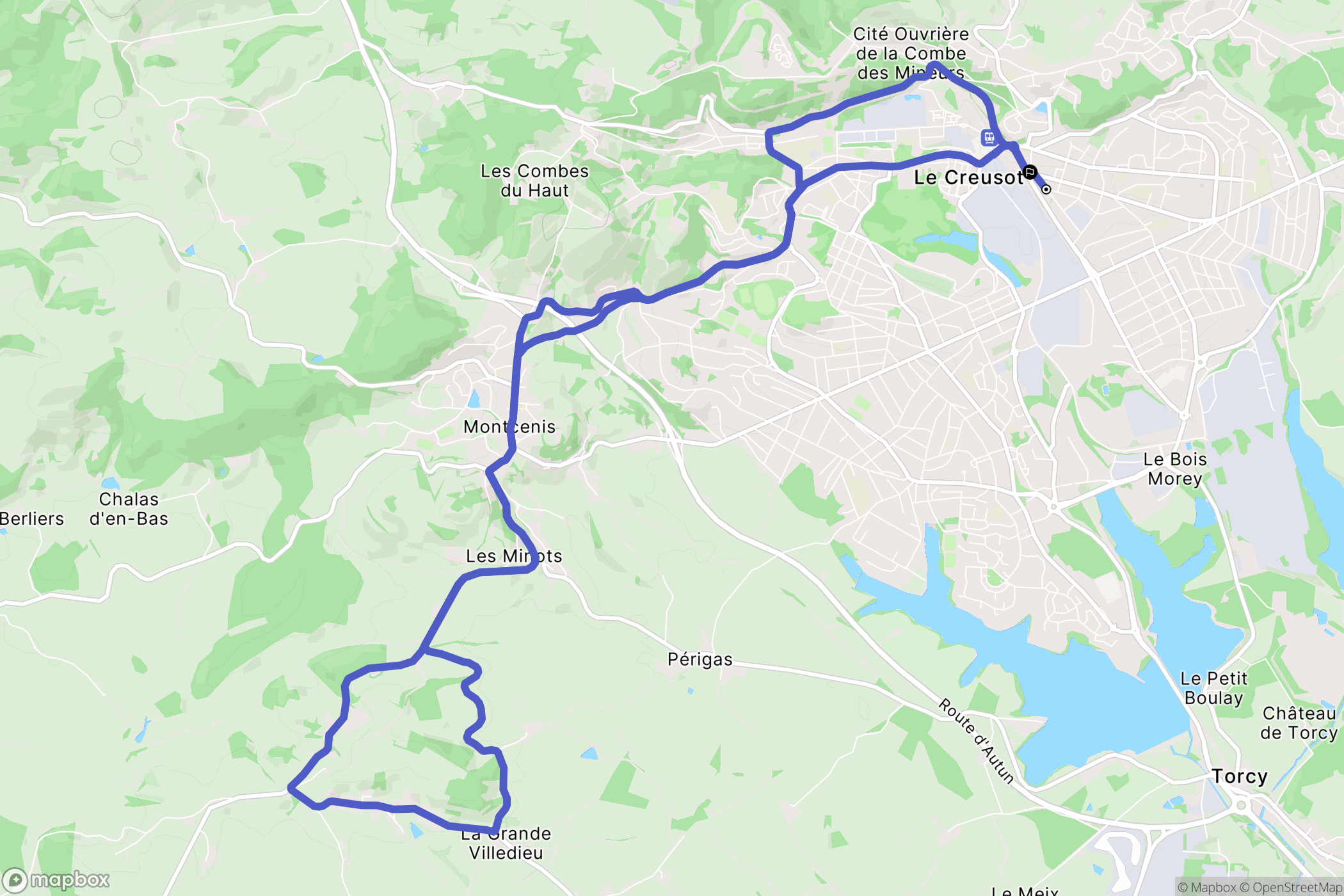Le Creusot : carte du parcours de randonnée - France