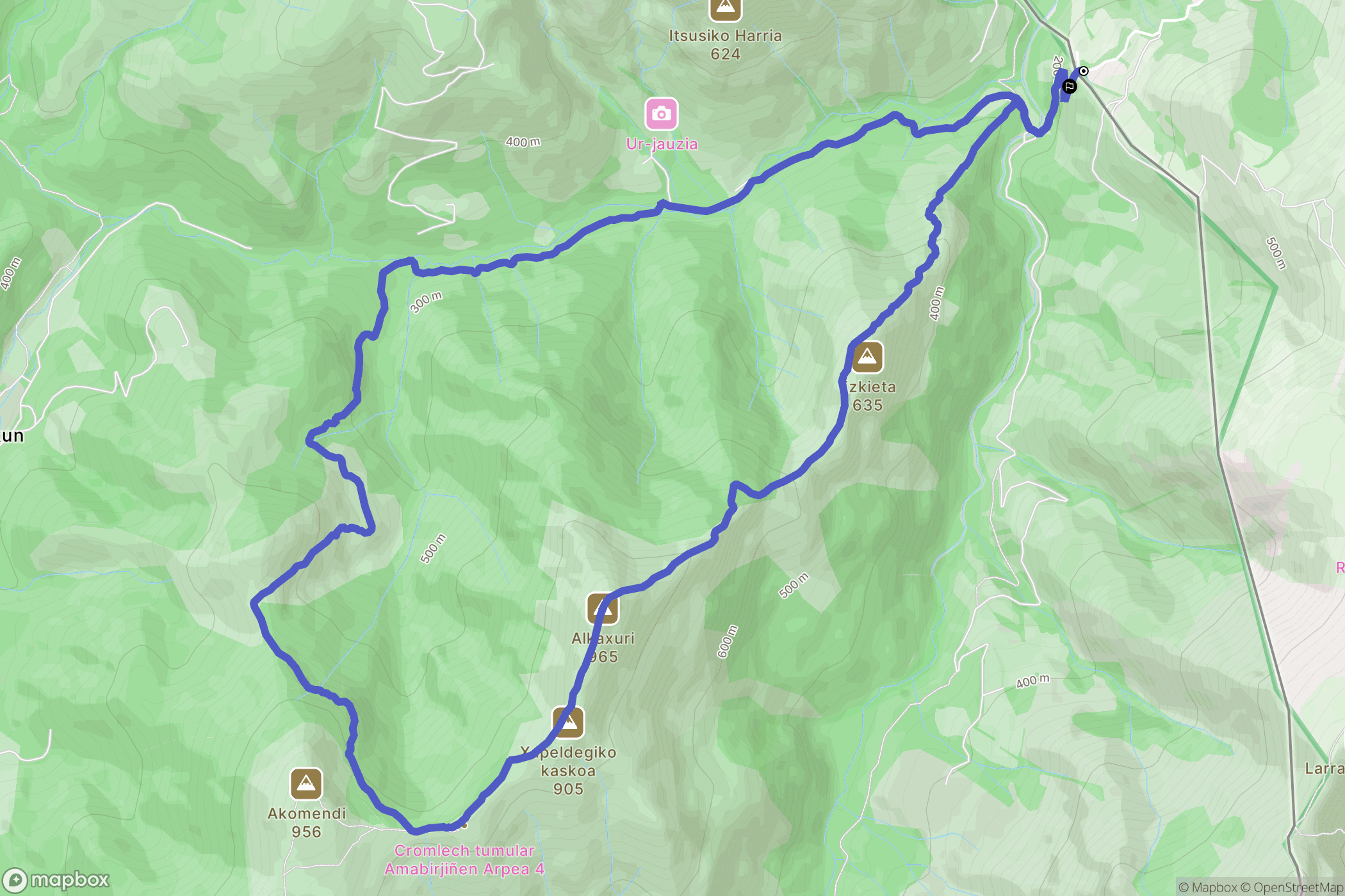 Bidarray : carte du parcours de randonnée - France