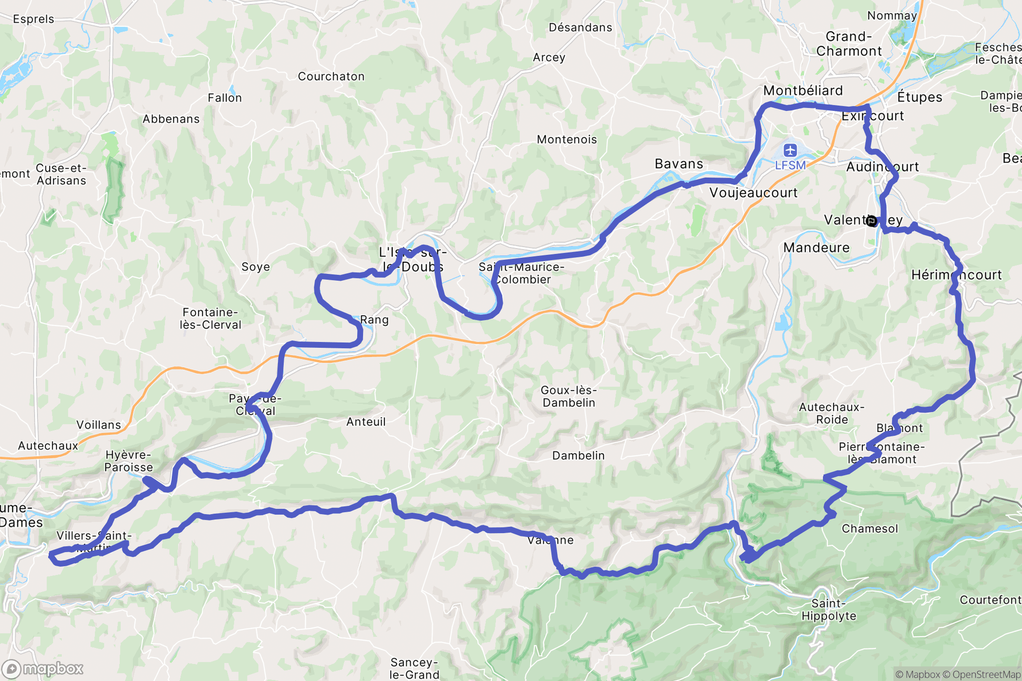Valentigney : carte du parcours de randonnée - France