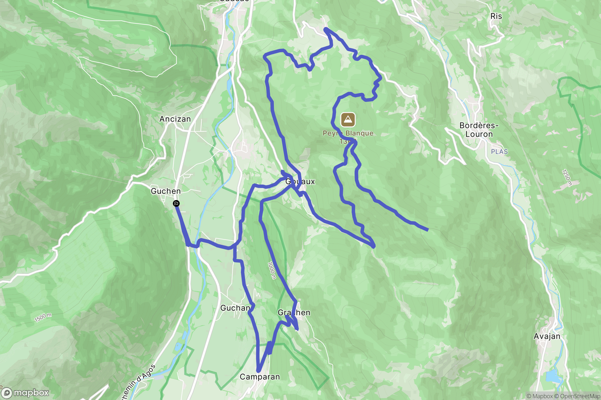 Guchen : carte du parcours de randonnée - France