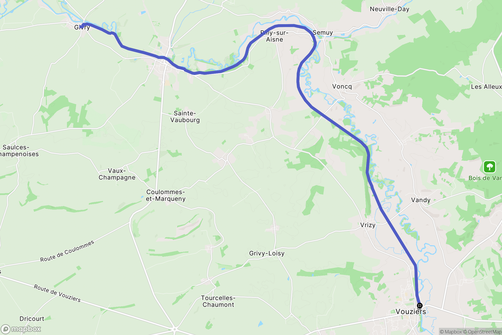 Vouziers : carte du parcours de randonnée - France