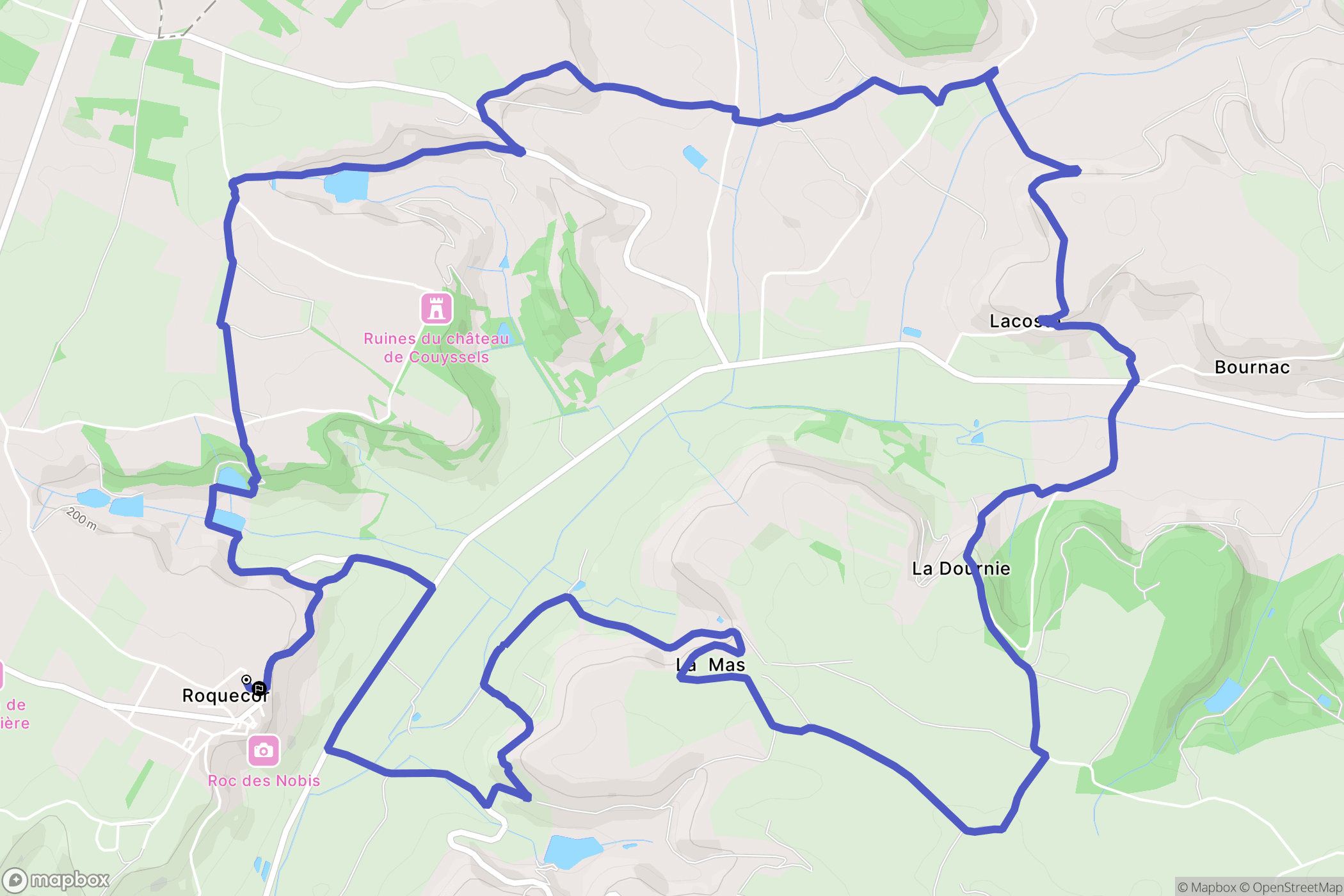 Roquecor : carte du parcours de randonnée - France