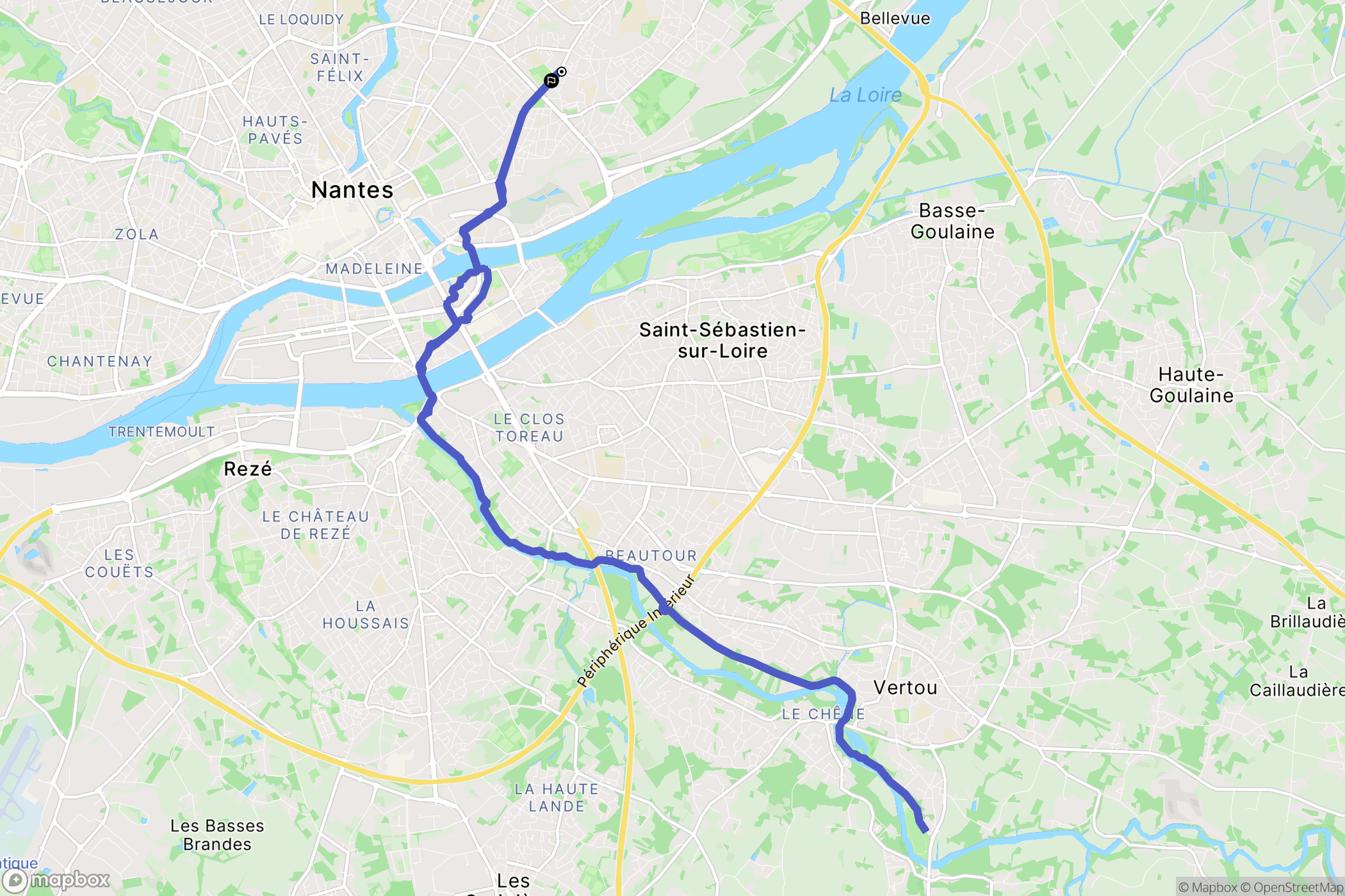 Nantes : carte du parcours de randonnée - France
