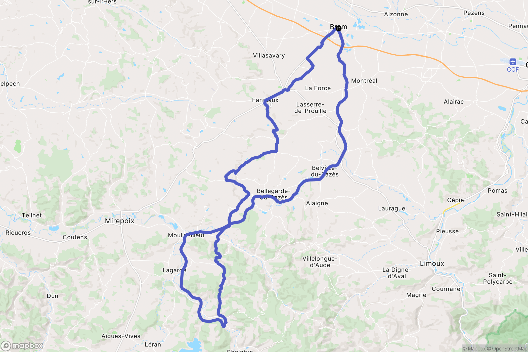 Bram : carte du parcours de randonnée - France