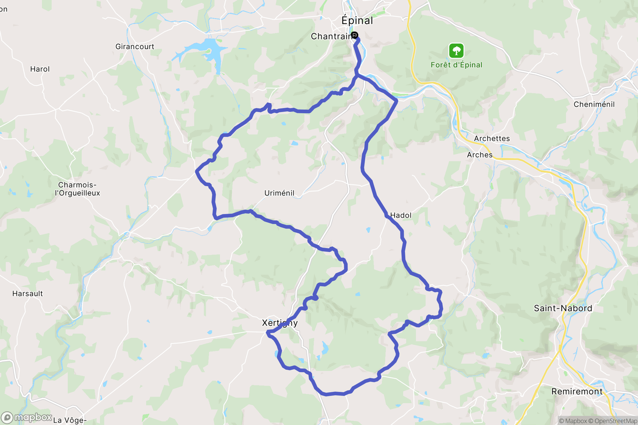 Épinal : carte du parcours de randonnée - France