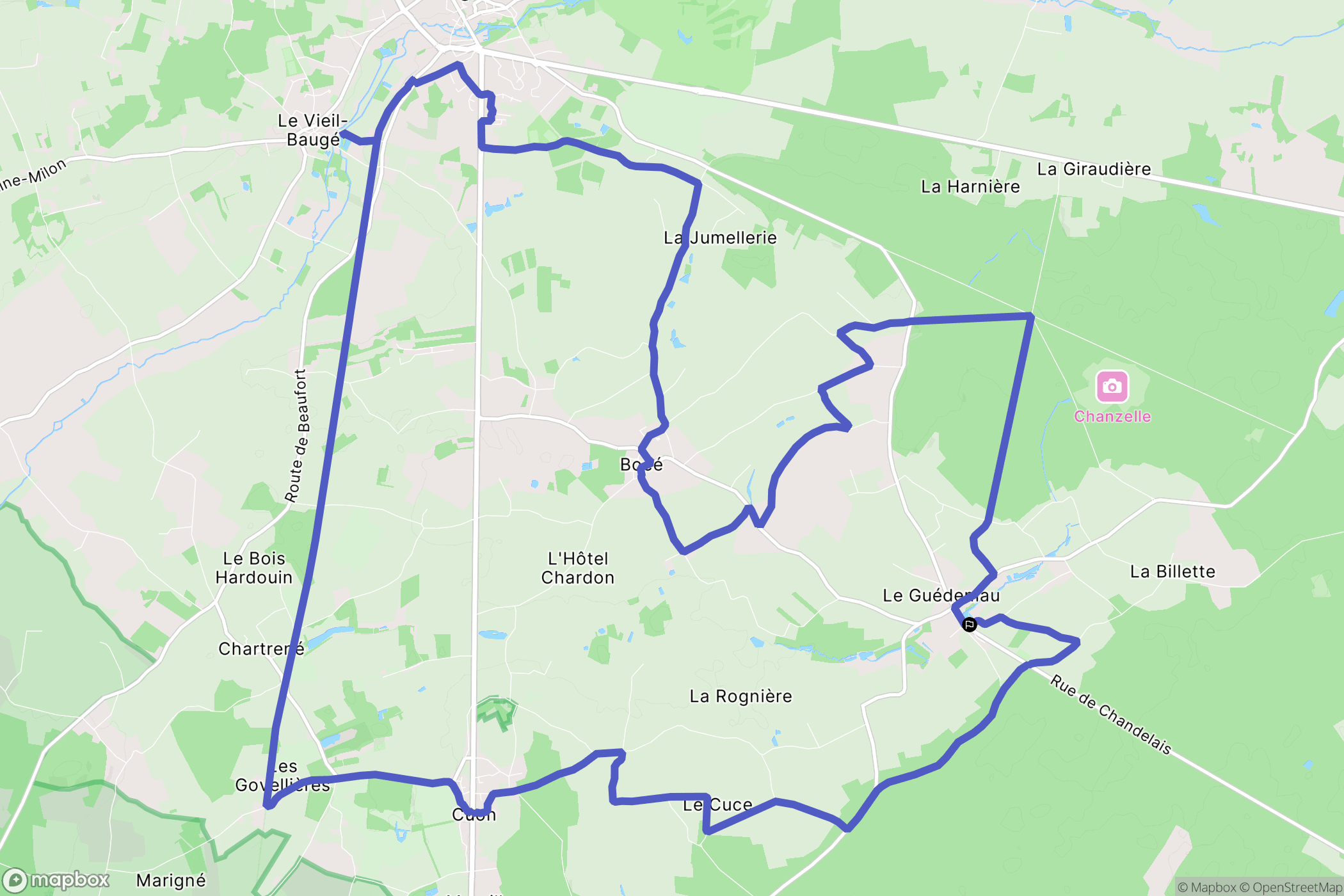 Baugé en Anjou : carte du parcours de randonnée - France