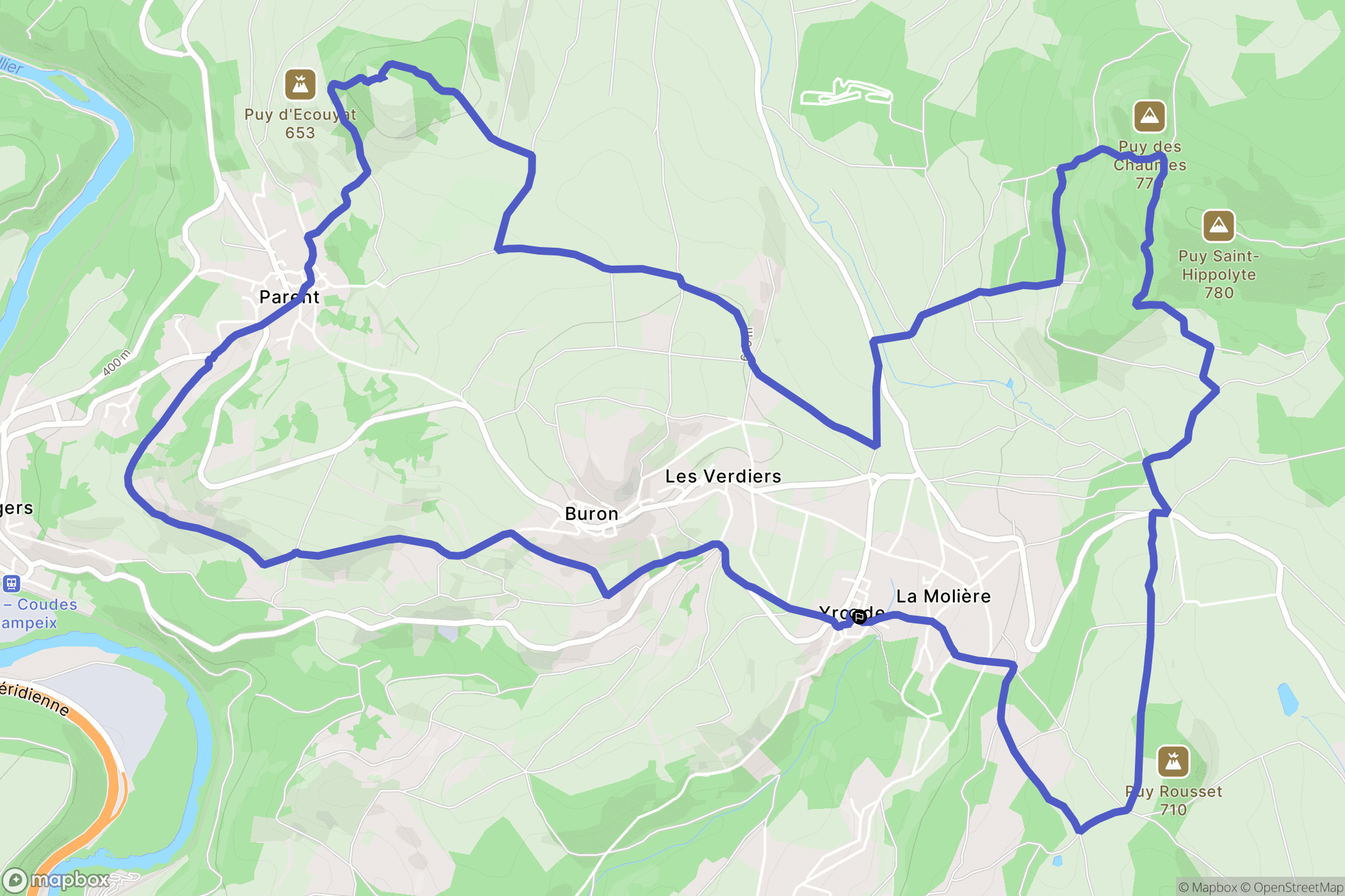 Yronde-et-Buron : carte du parcours de randonnée - France