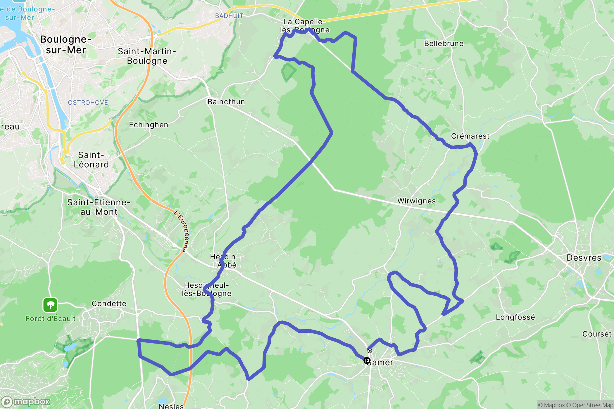 Samer : carte du parcours de randonnée - France