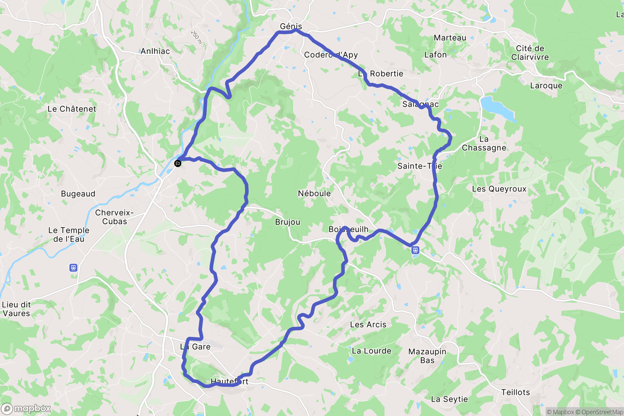 Cherveix-Cubas : carte du parcours de randonnée - France