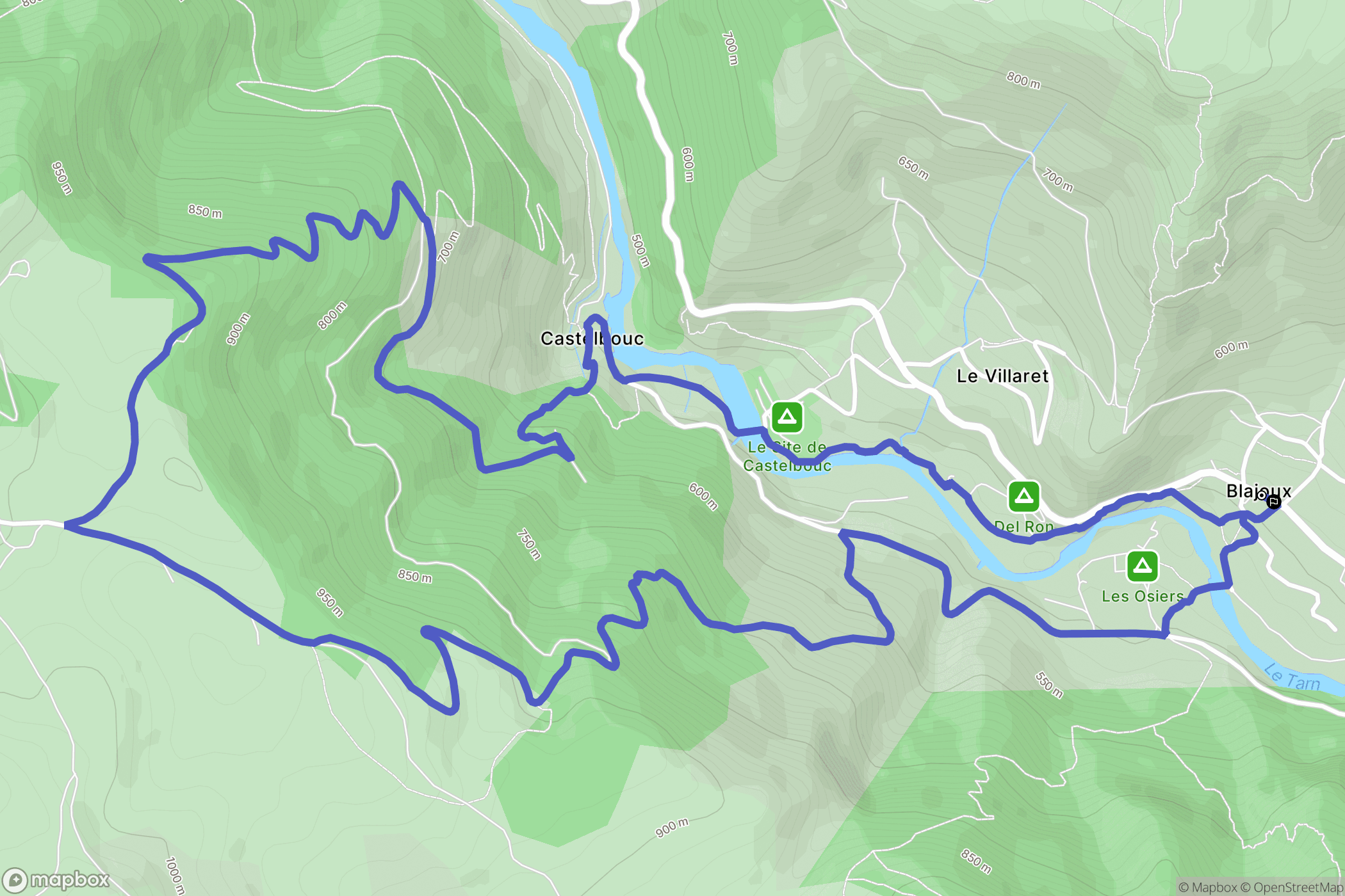 Gorges du Tarn Causses : carte du parcours de randonnée - France