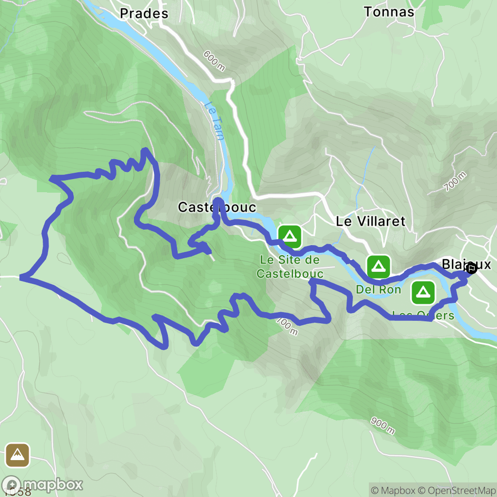 Gorges du Tarn Causses : carte du parcours de randonnée - France