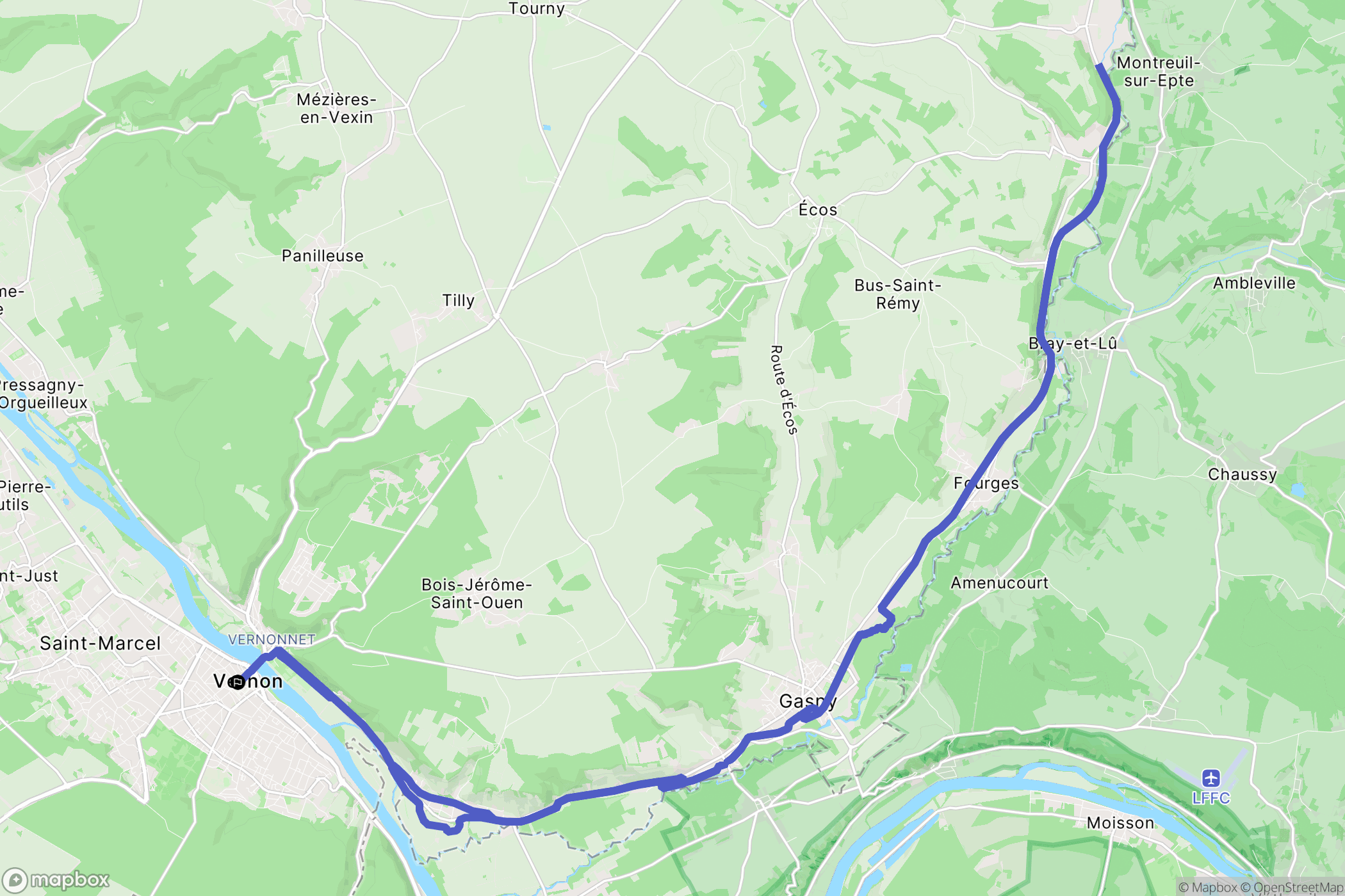 Vernon : carte du parcours de randonnée - France