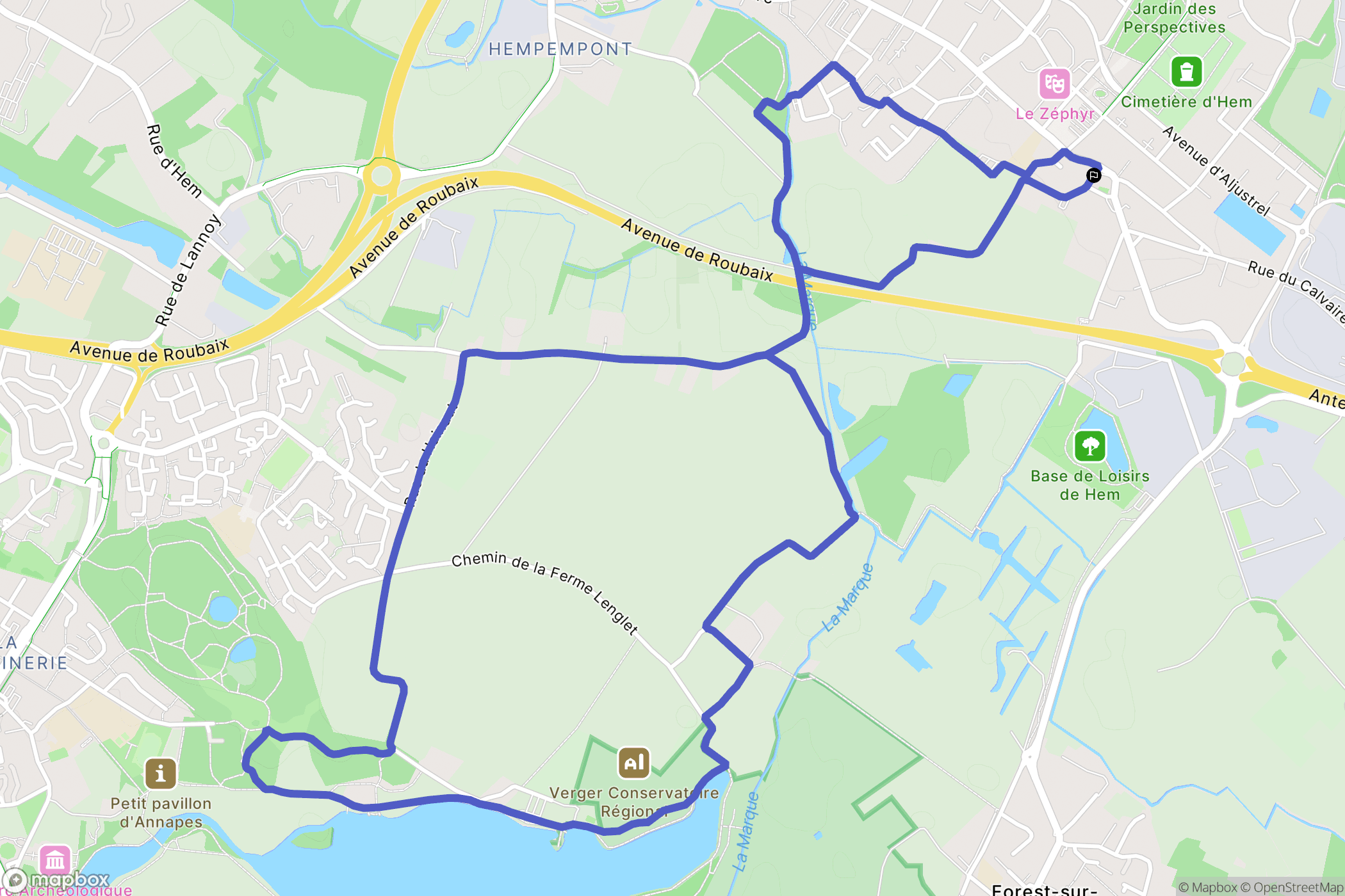 Hem : carte du parcours de randonnée - France