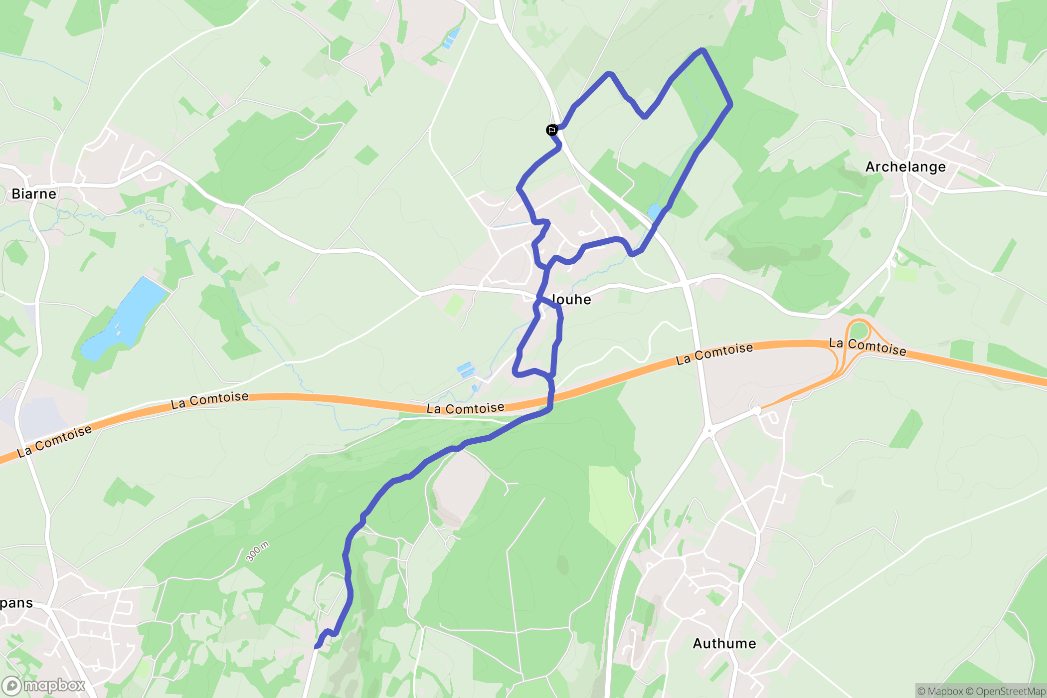 Jouhe : carte du parcours de randonnée - France
