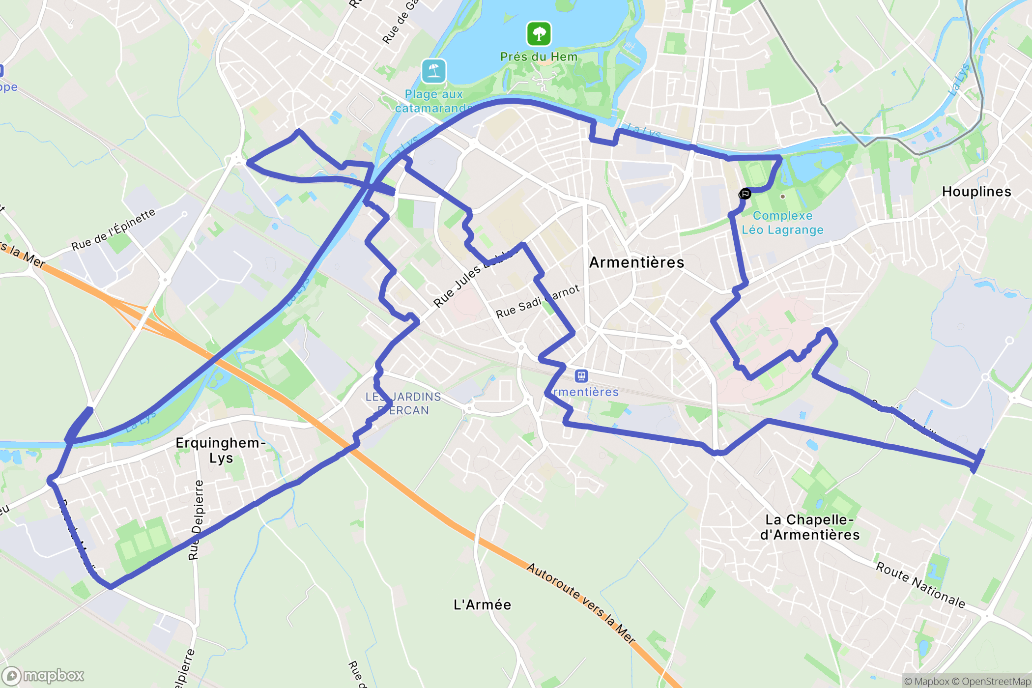 Armentières : carte du parcours de randonnée - France