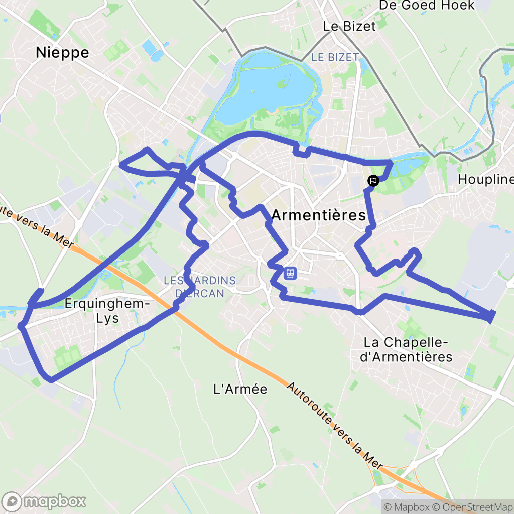 Armentières : carte du parcours de randonnée - France