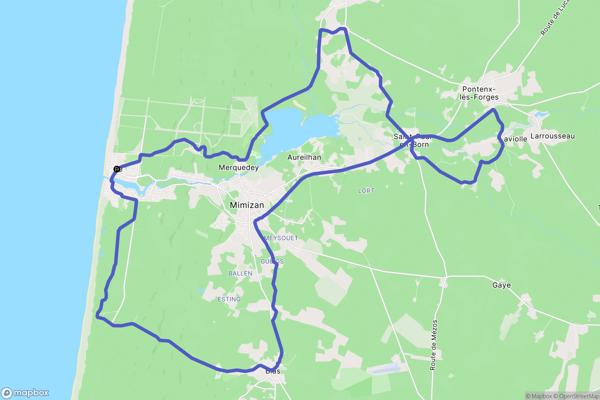 Mimizan : carte du parcours de randonnée - France