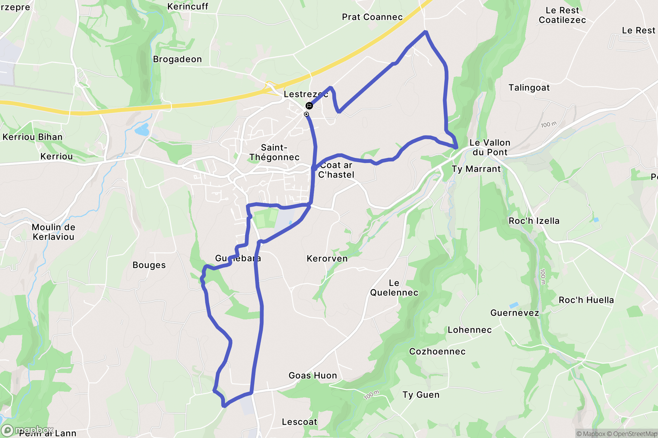 Saint-Thégonnec Loc-Eguiner : carte du parcours de randonnée - France