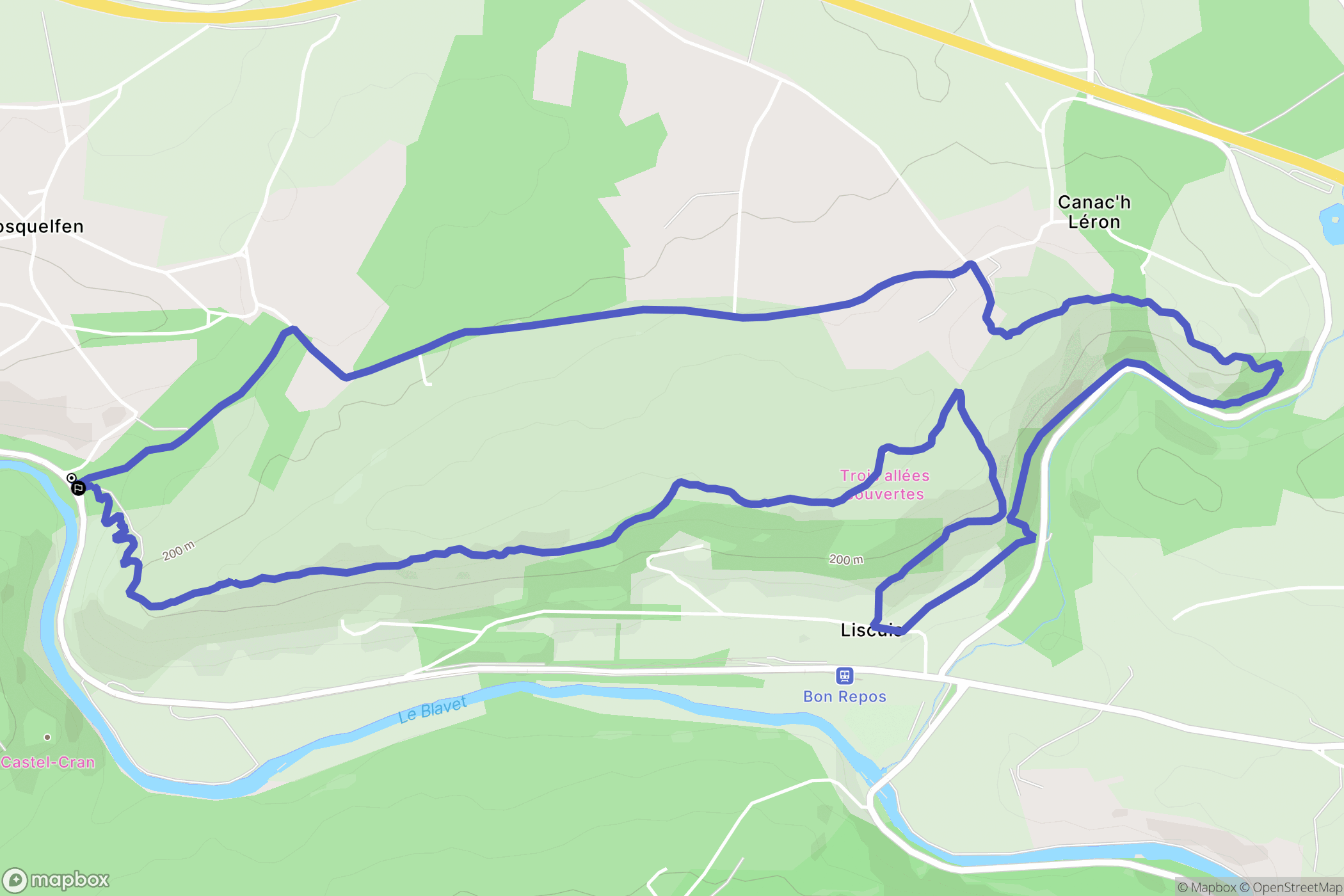 Bon Repos sur Blavet : carte du parcours de randonnée - France
