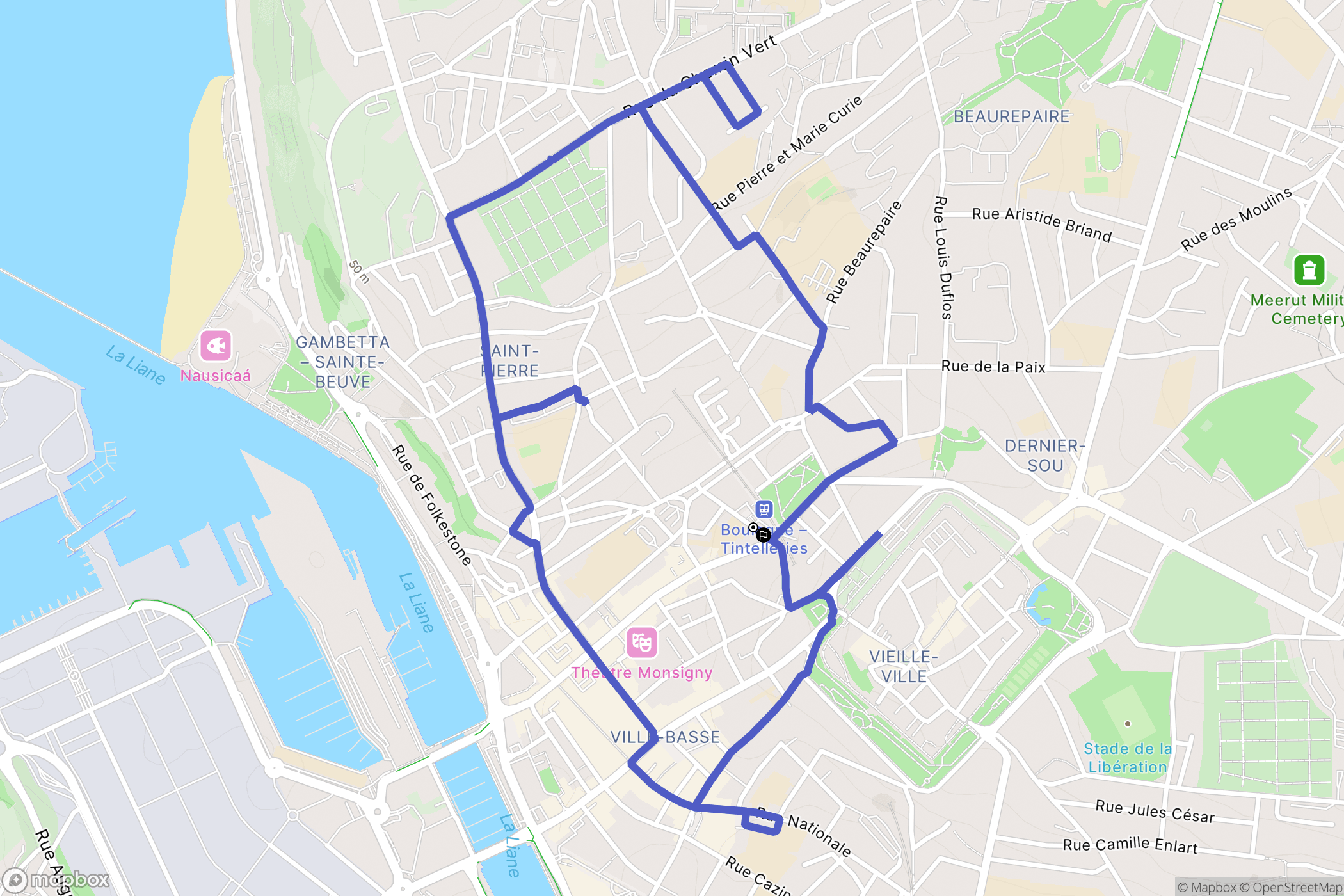 Boulogne-sur-Mer : carte du parcours de randonnée - France