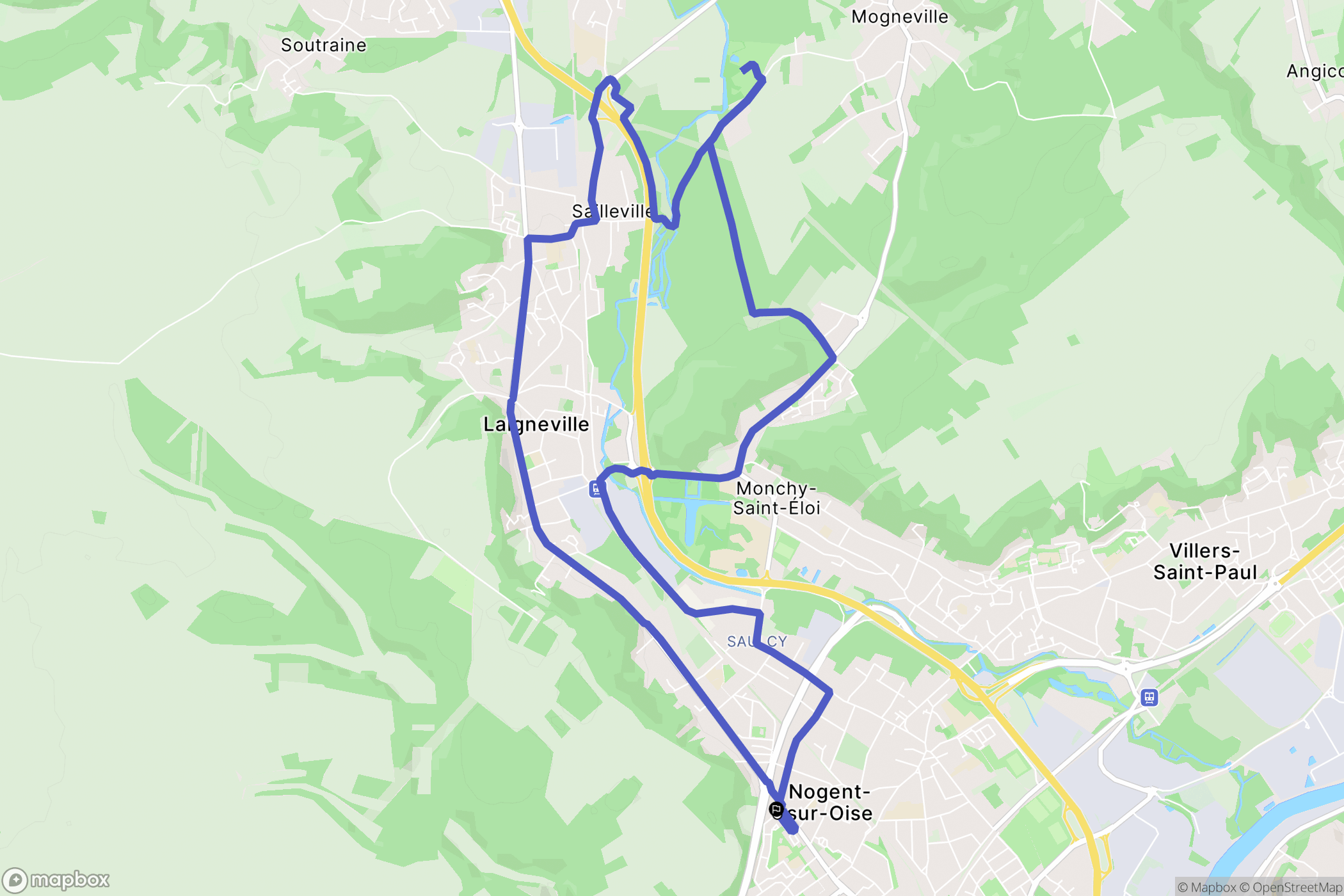 Nogent-sur-Oise : carte du parcours de randonnée - France