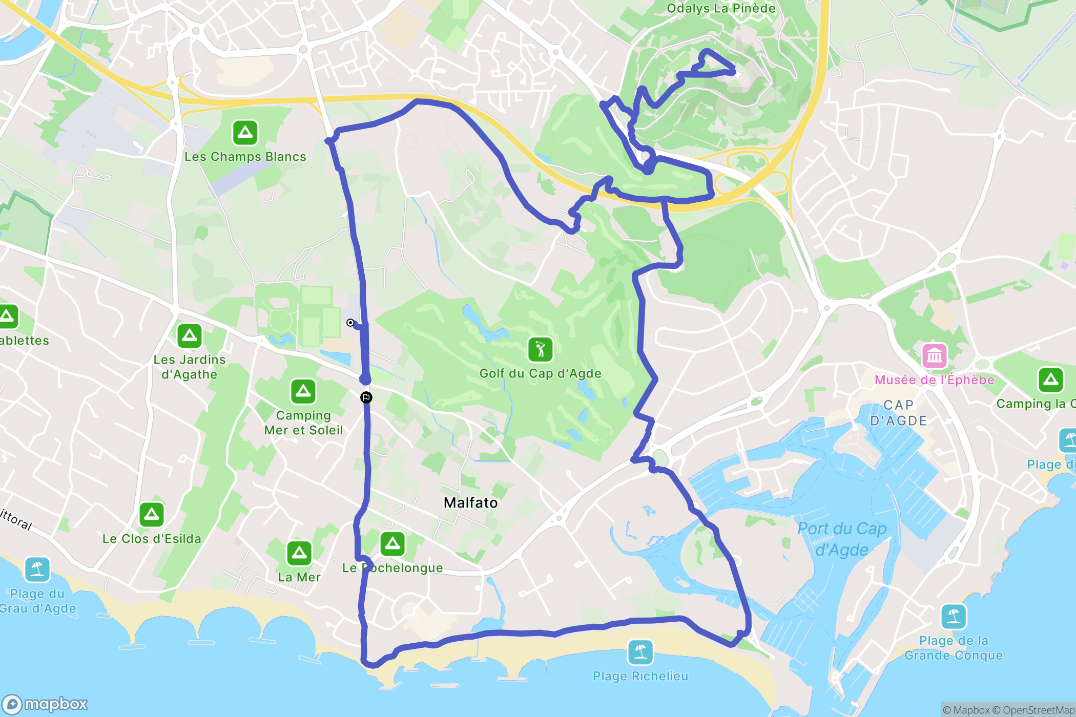 Agde : carte du parcours de randonnée - France
