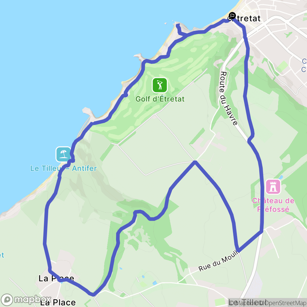 Étretat : carte du parcours de randonnée - France