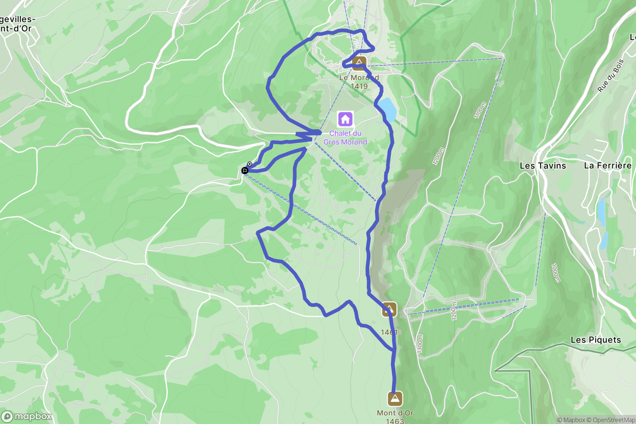 Longevilles-Mont-d'Or : carte du parcours de randonnée - France