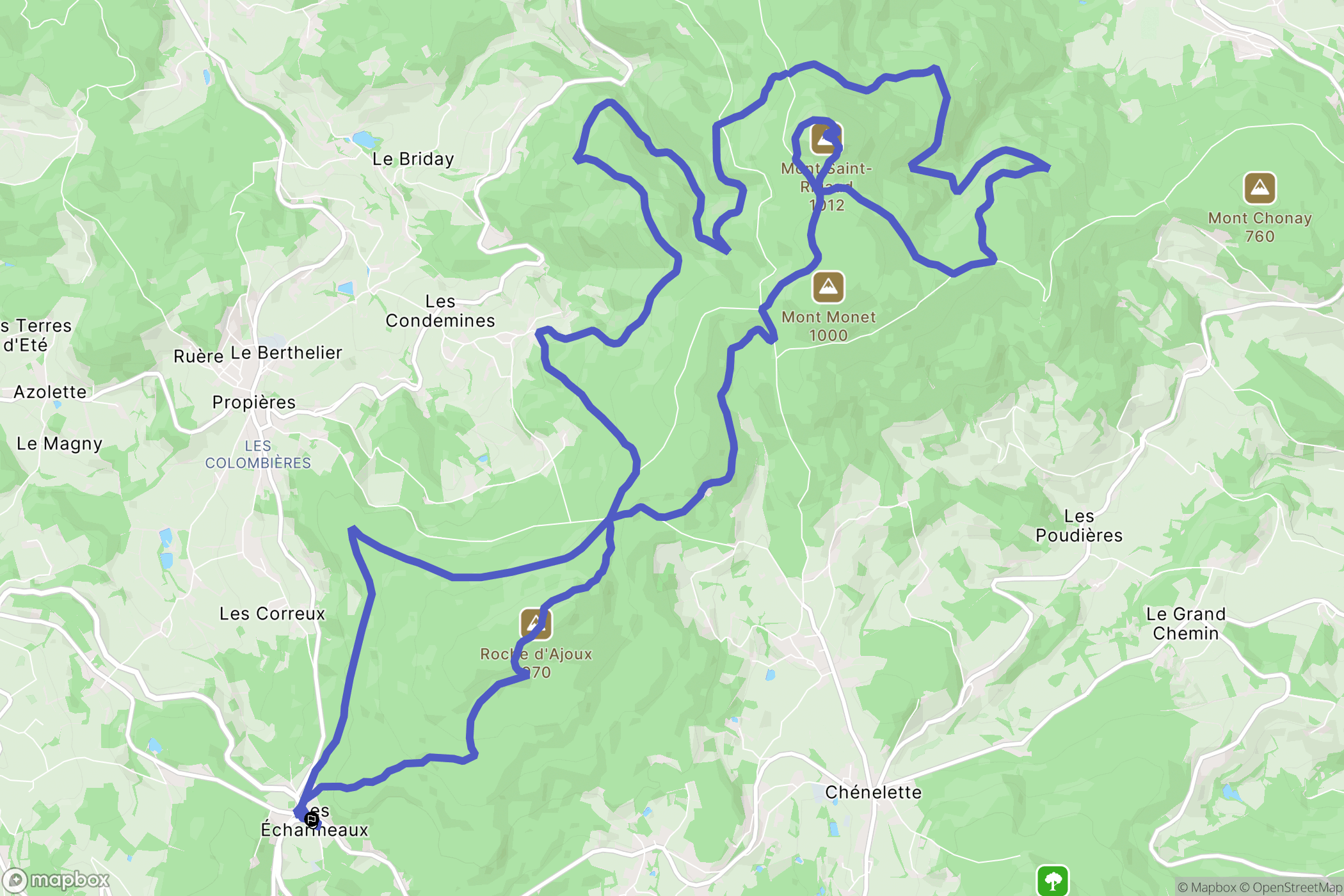 Poule-les-Écharmeaux : carte du parcours de randonnée - France