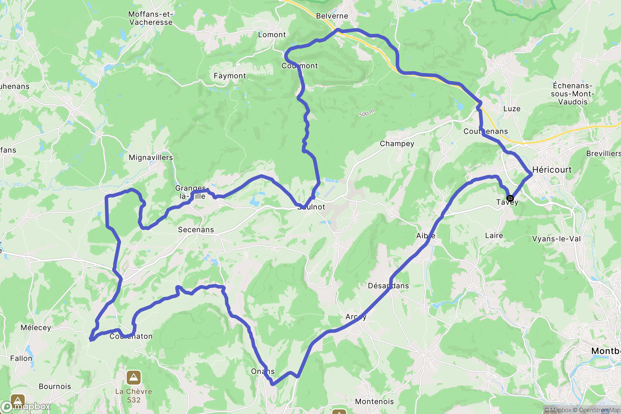 Héricourt : carte du parcours de randonnée - France