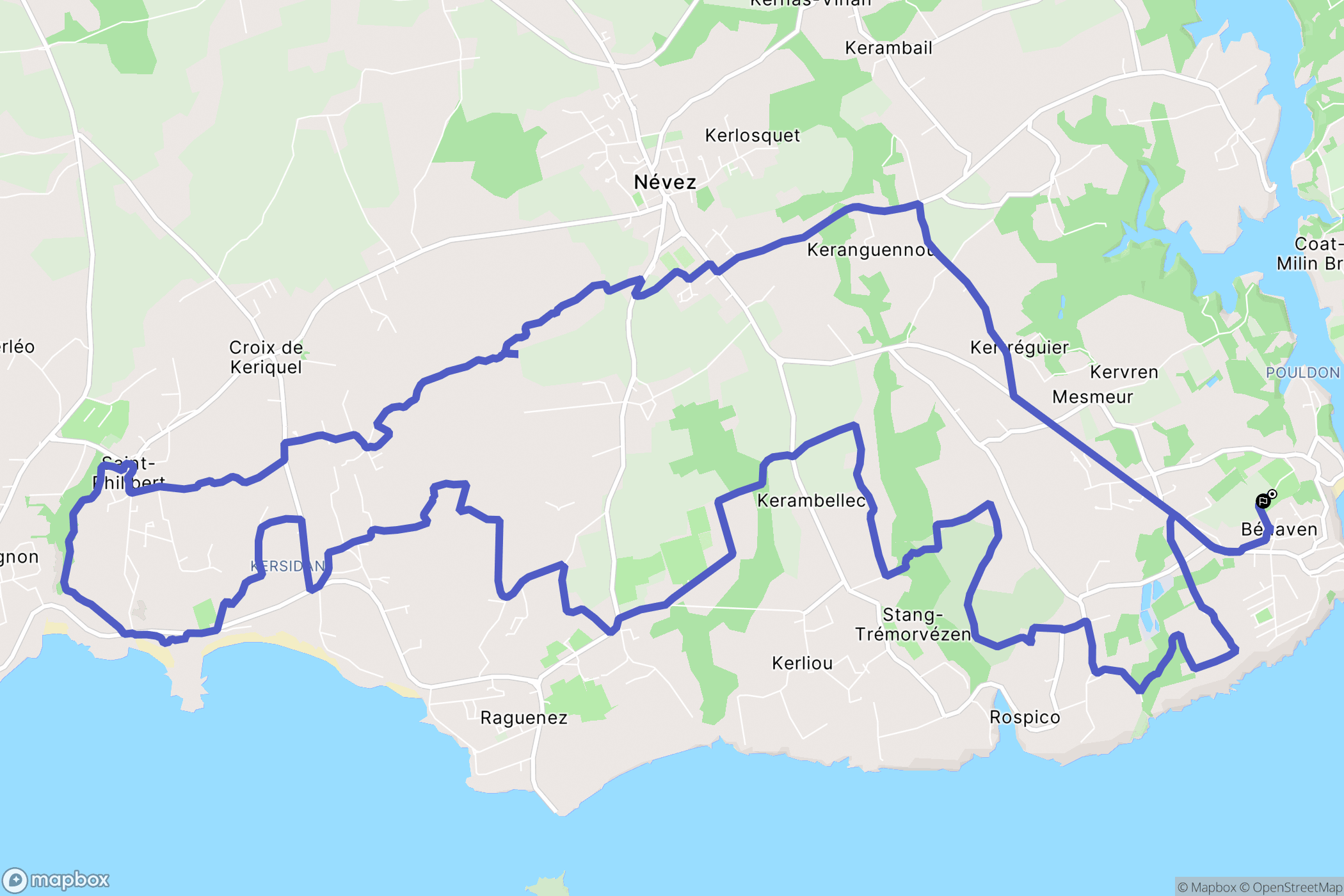Névez : carte du parcours de randonnée - France
