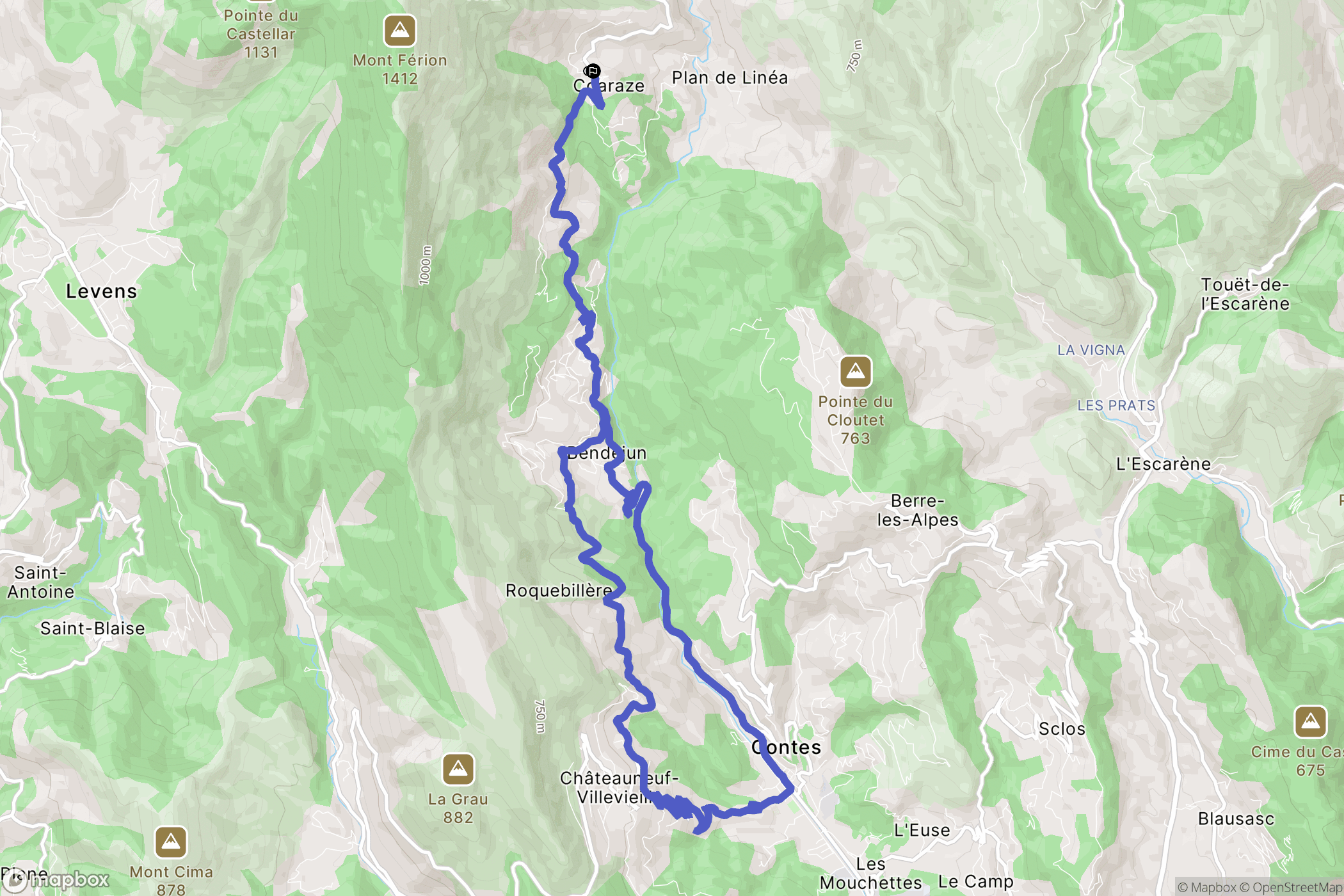 Coaraze : carte du parcours de randonnée - France
