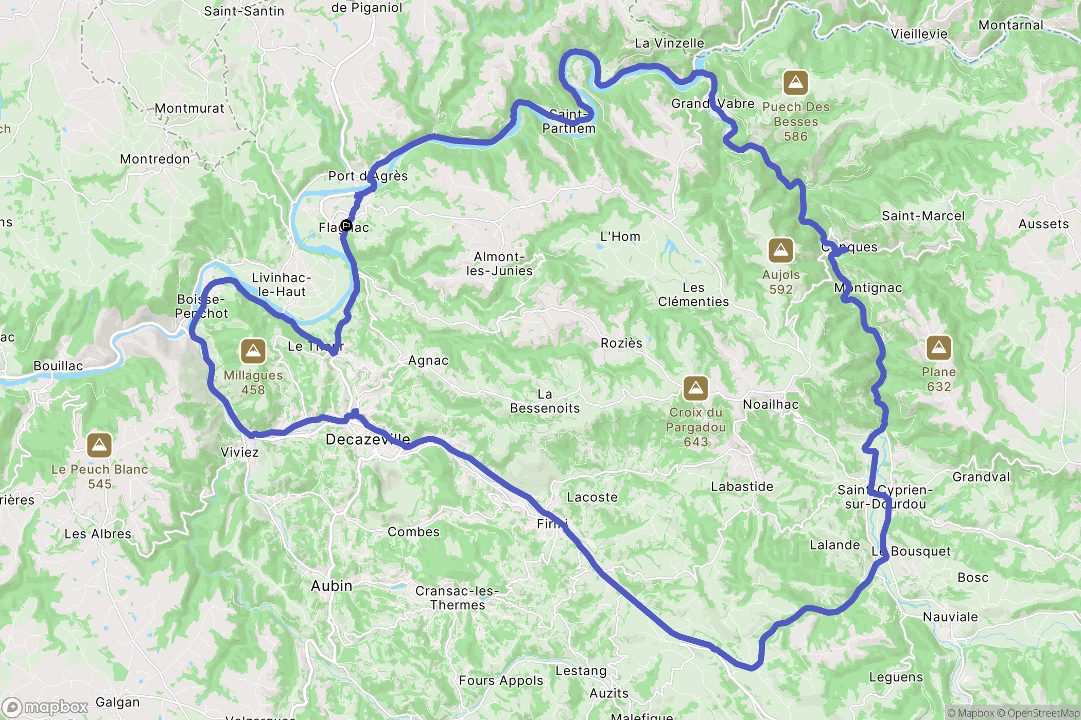 Flagnac : carte du parcours de randonnée - France