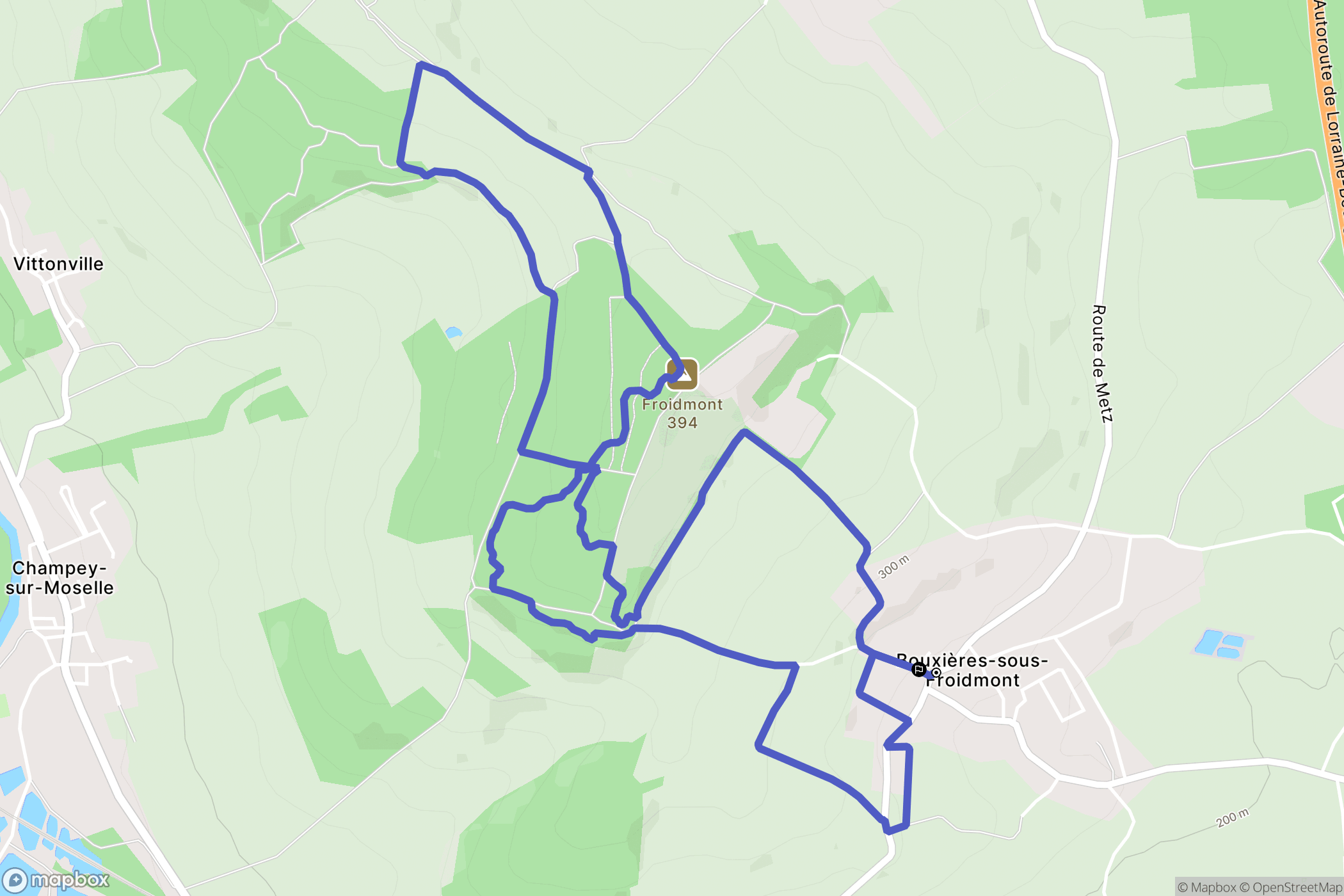 Bouxières-sous-Froidmont : carte du parcours de randonnée - France