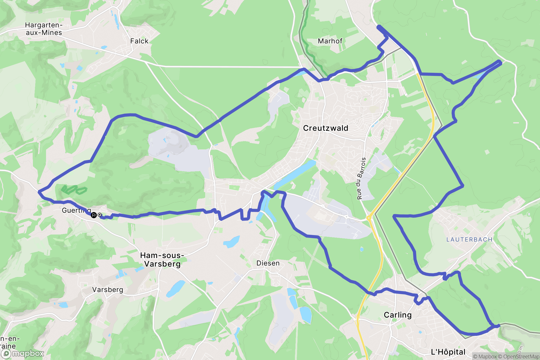 Guerting : carte du parcours de randonnée - France