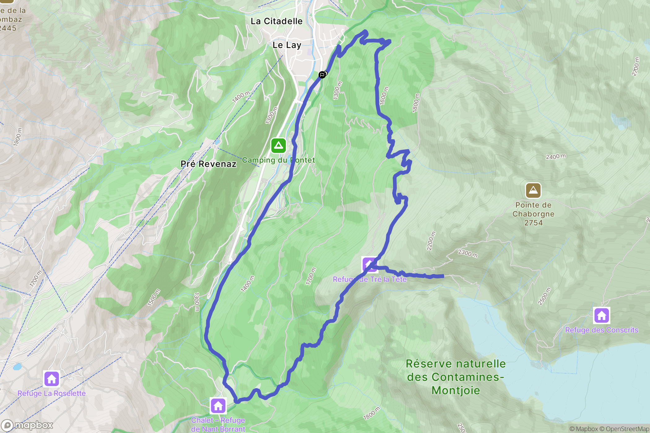 Les Contamines-Montjoie : carte du parcours de randonnée - France