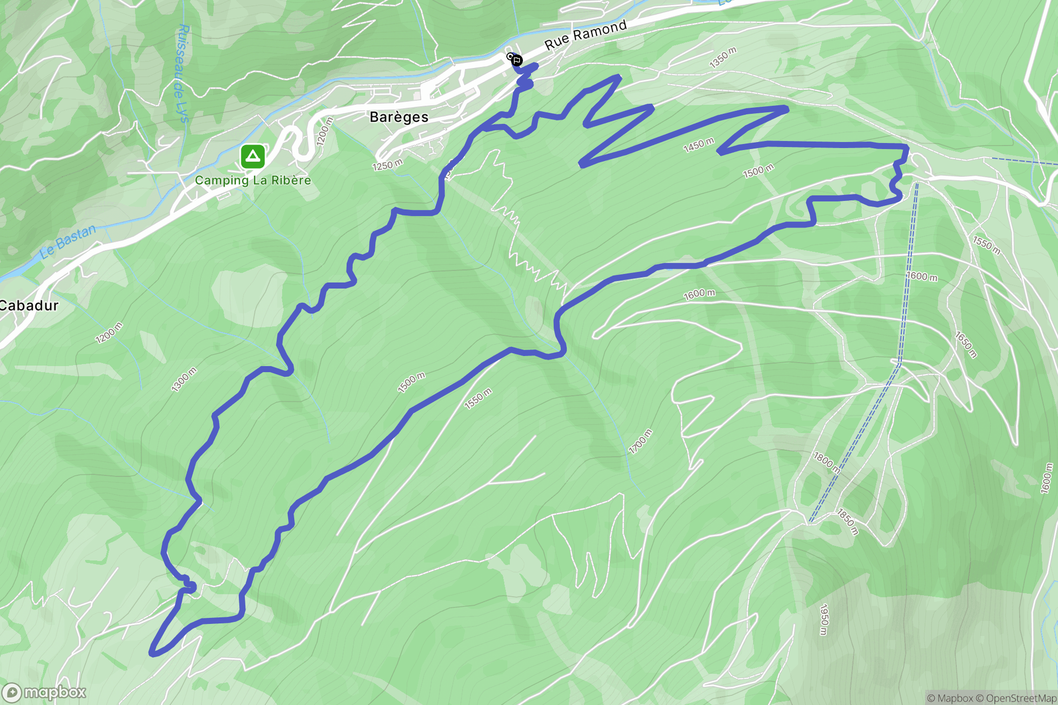 Barèges : carte du parcours de randonnée - France