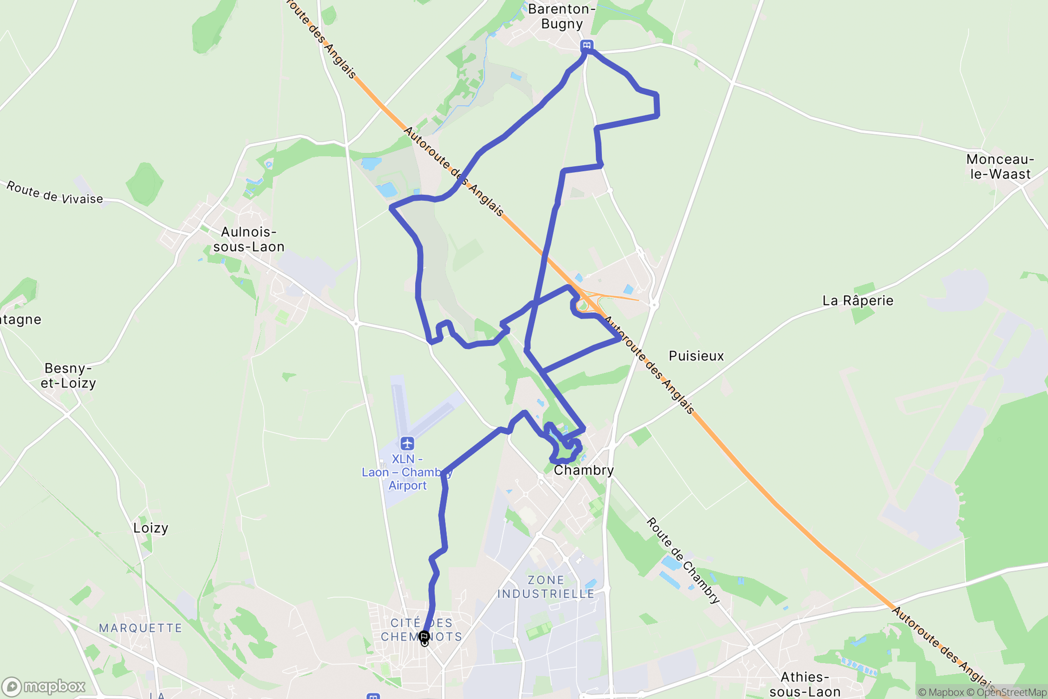 Laon : carte du parcours de randonnée - France