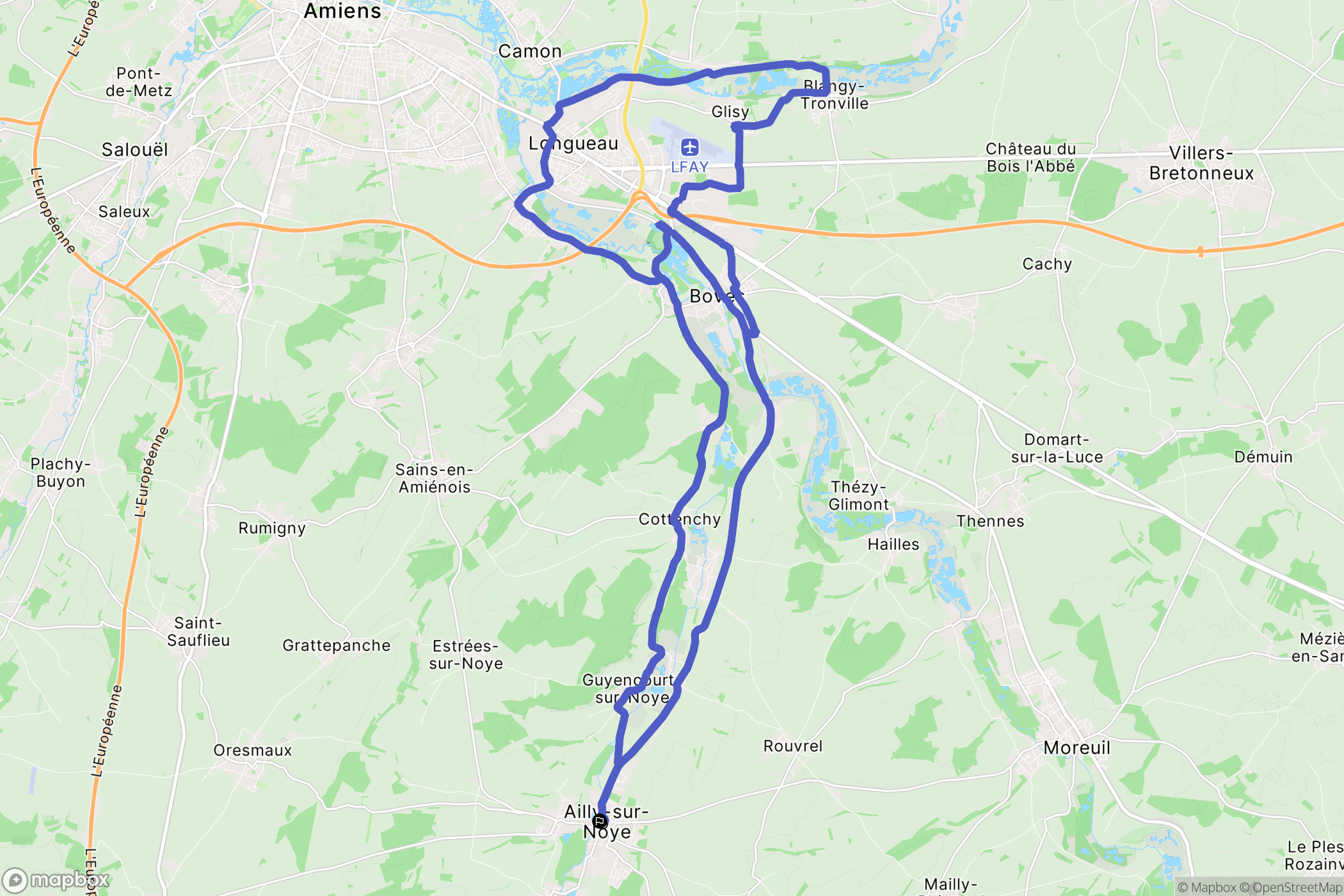 Ailly-sur-Noye : carte du parcours de randonnée - France