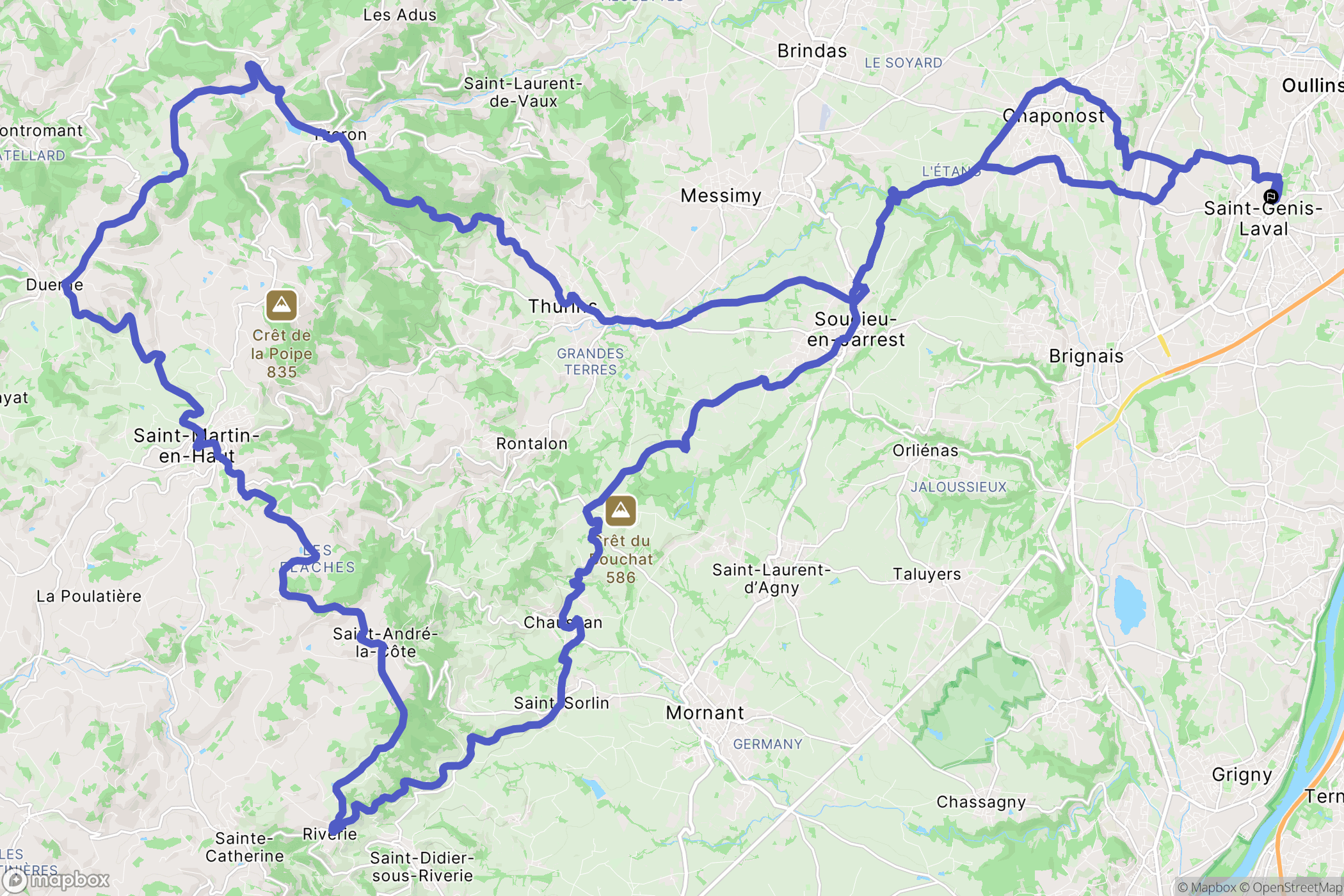 Saint-Genis-Laval : carte du parcours de randonnée - France