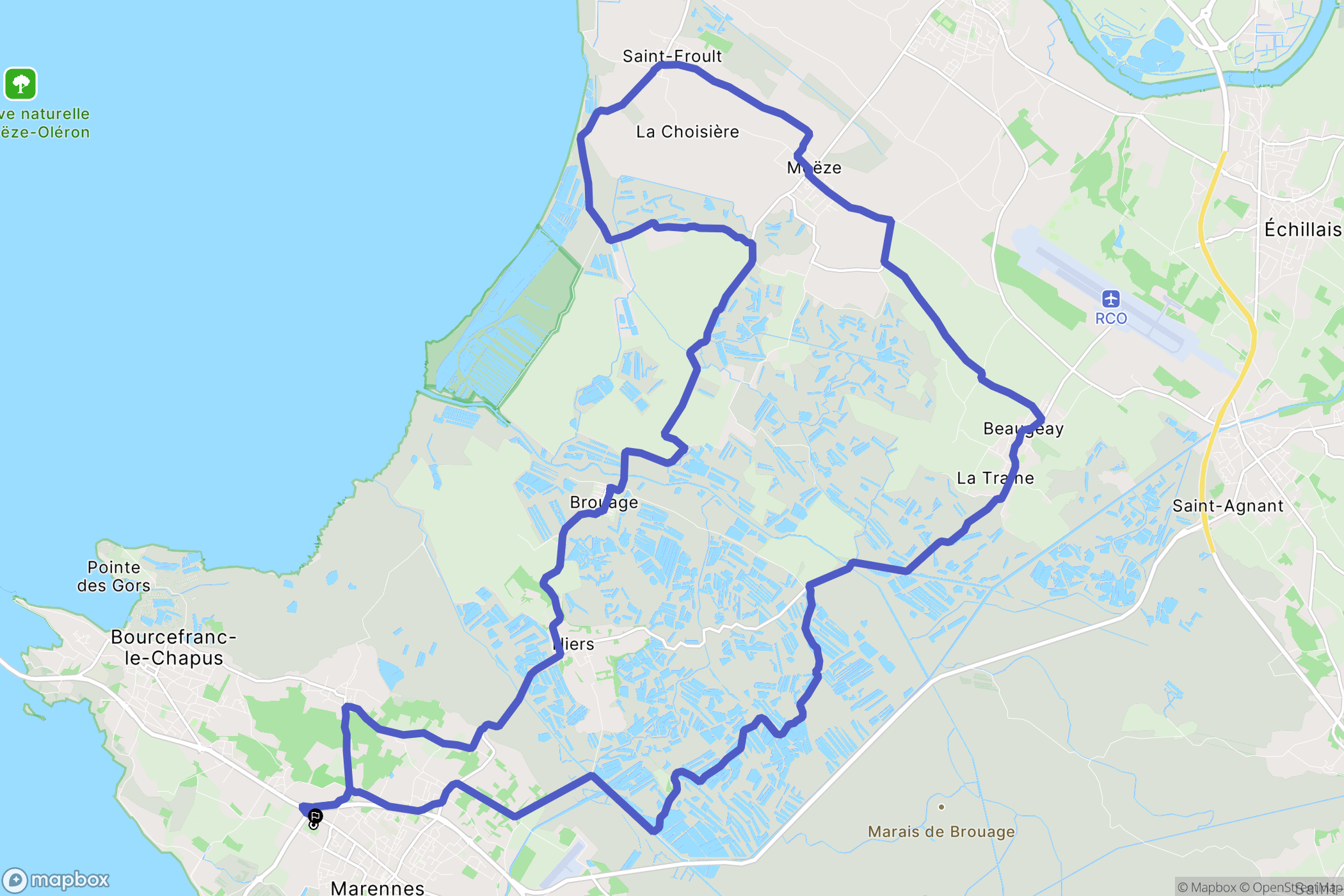 Marennes-Hiers-Brouage : carte du parcours de randonnée - France