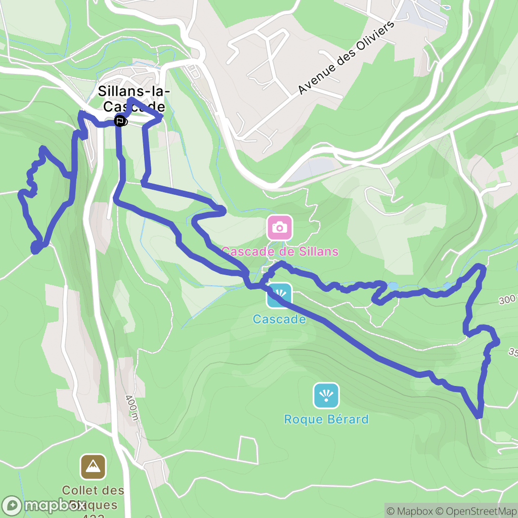 Sillans-la-Cascade : carte du parcours de randonnée - France