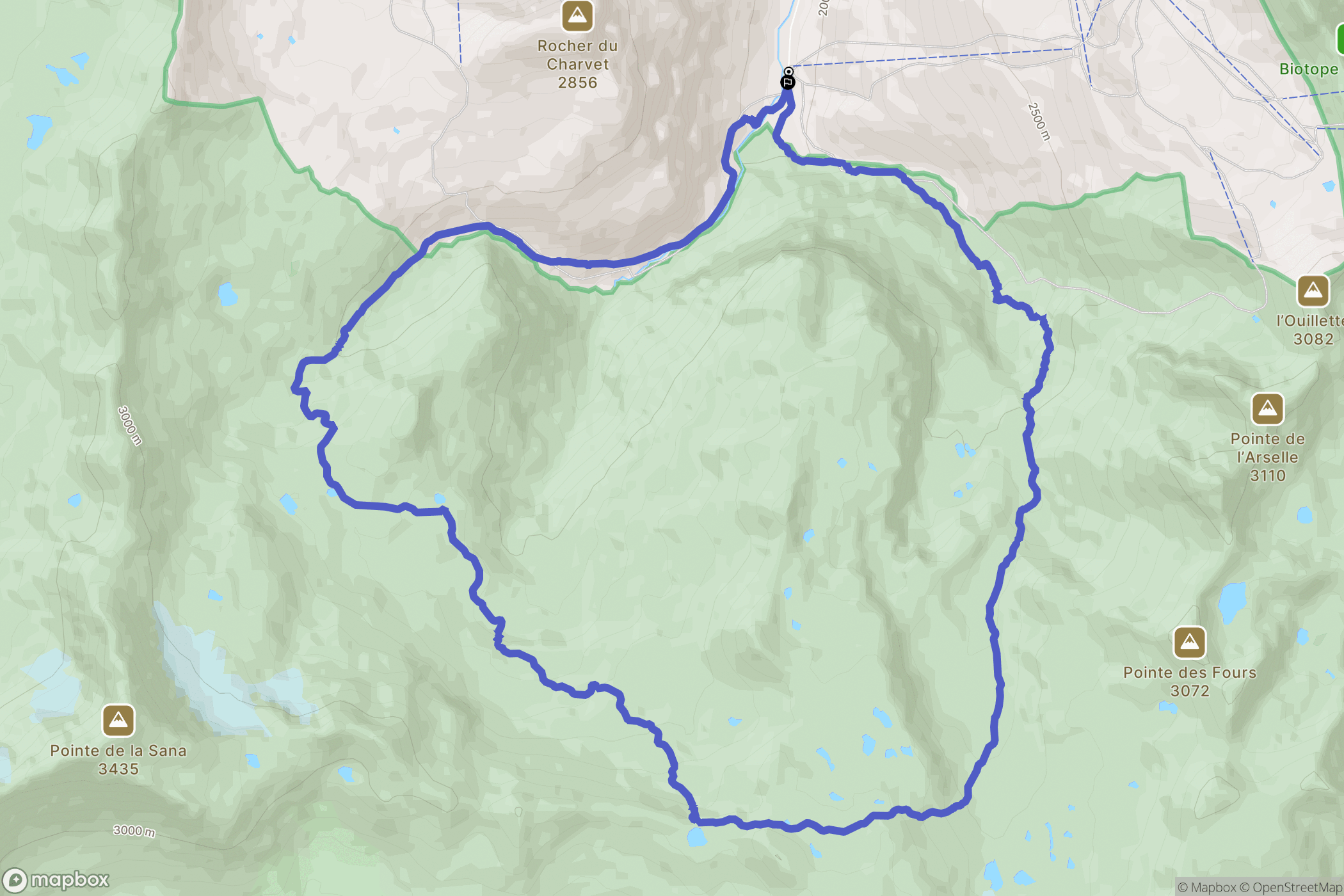 Val-d'Isère : carte du parcours de randonnée - France