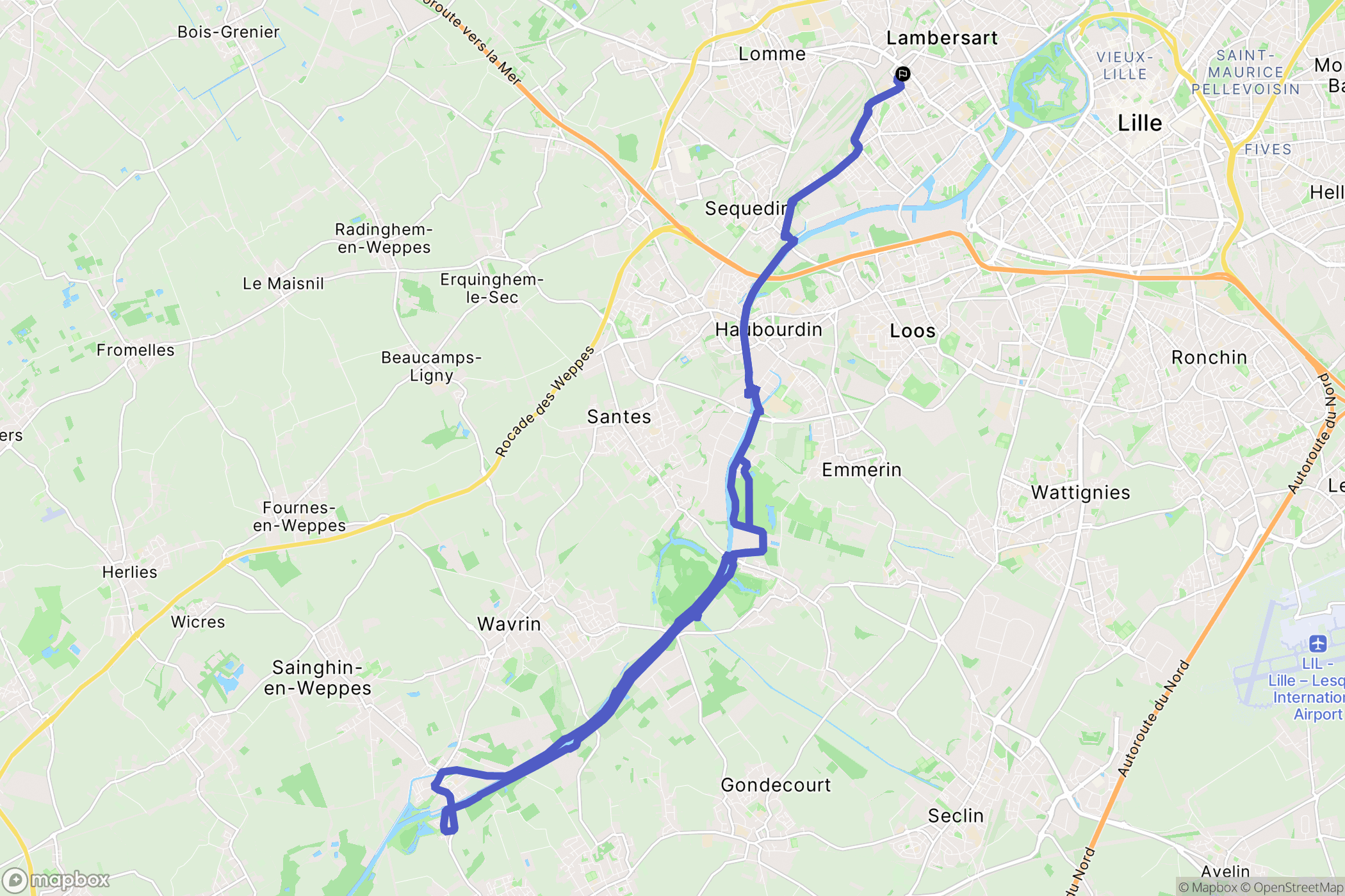 Lille : carte du parcours de randonnée - France