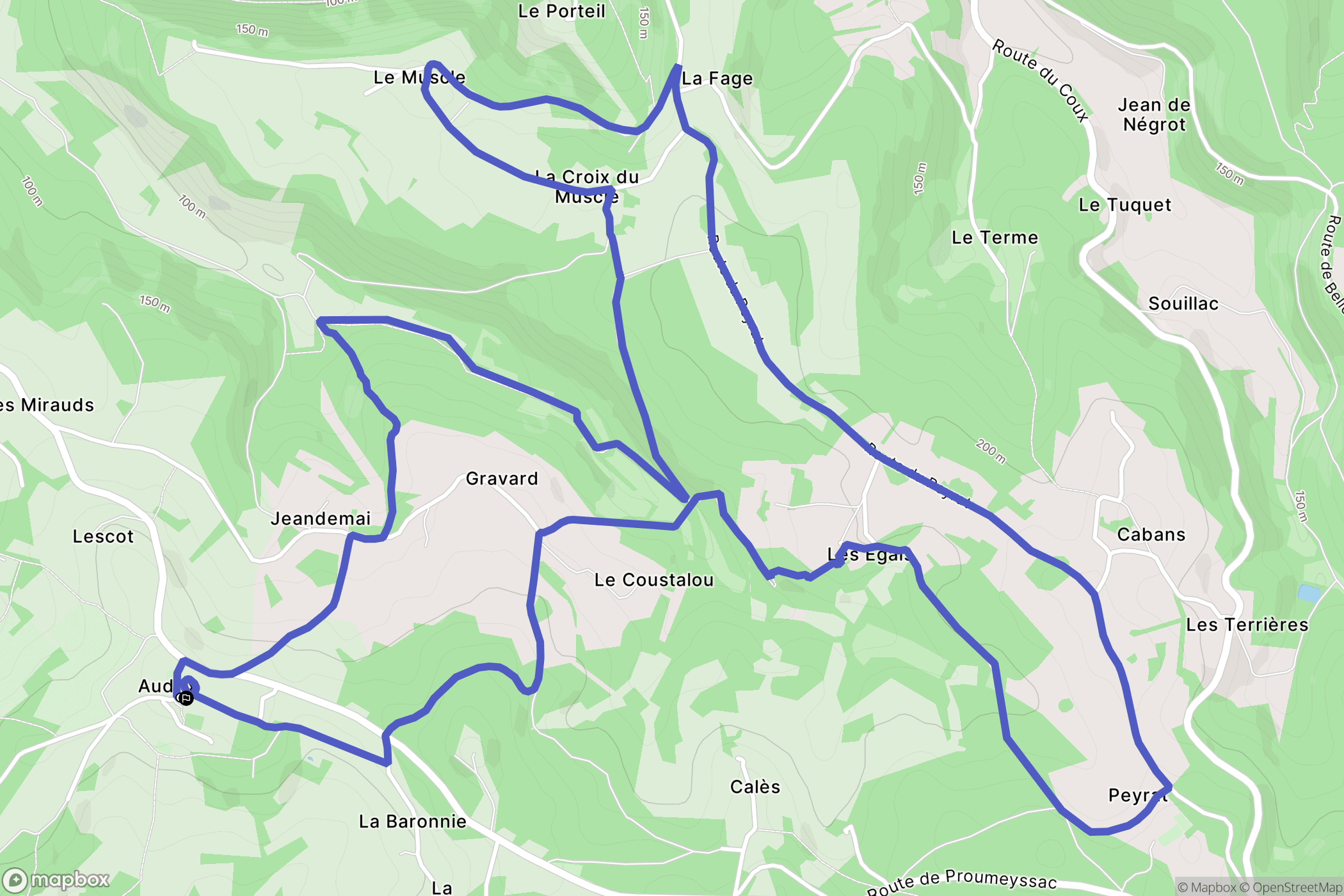 Audrix : carte du parcours de randonnée - France