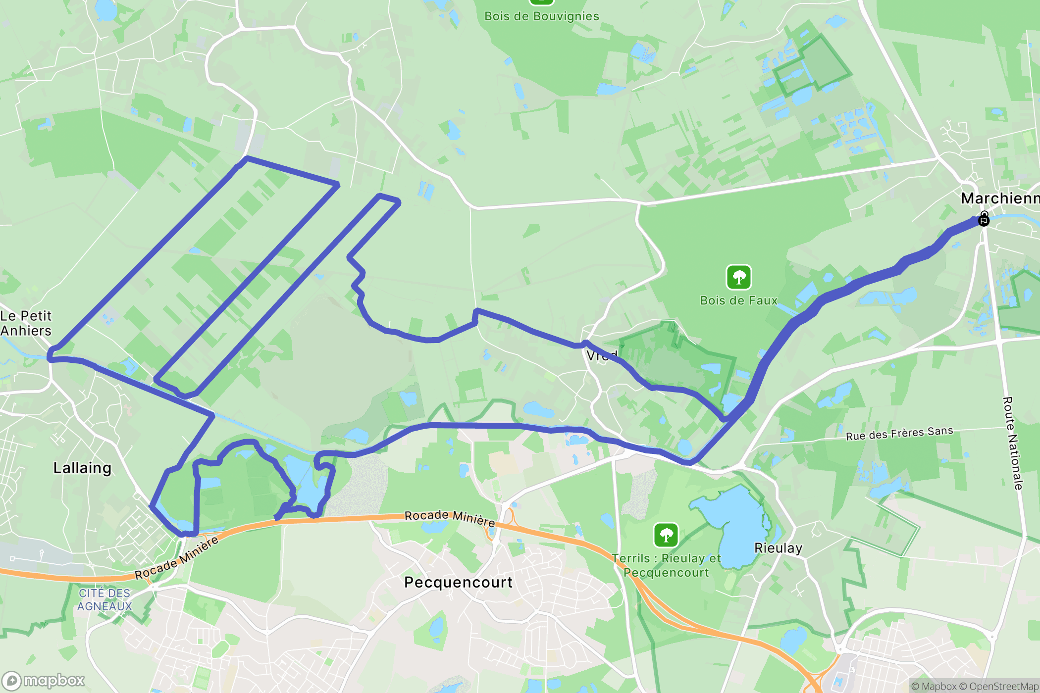 Marchiennes : carte du parcours de randonnée - France