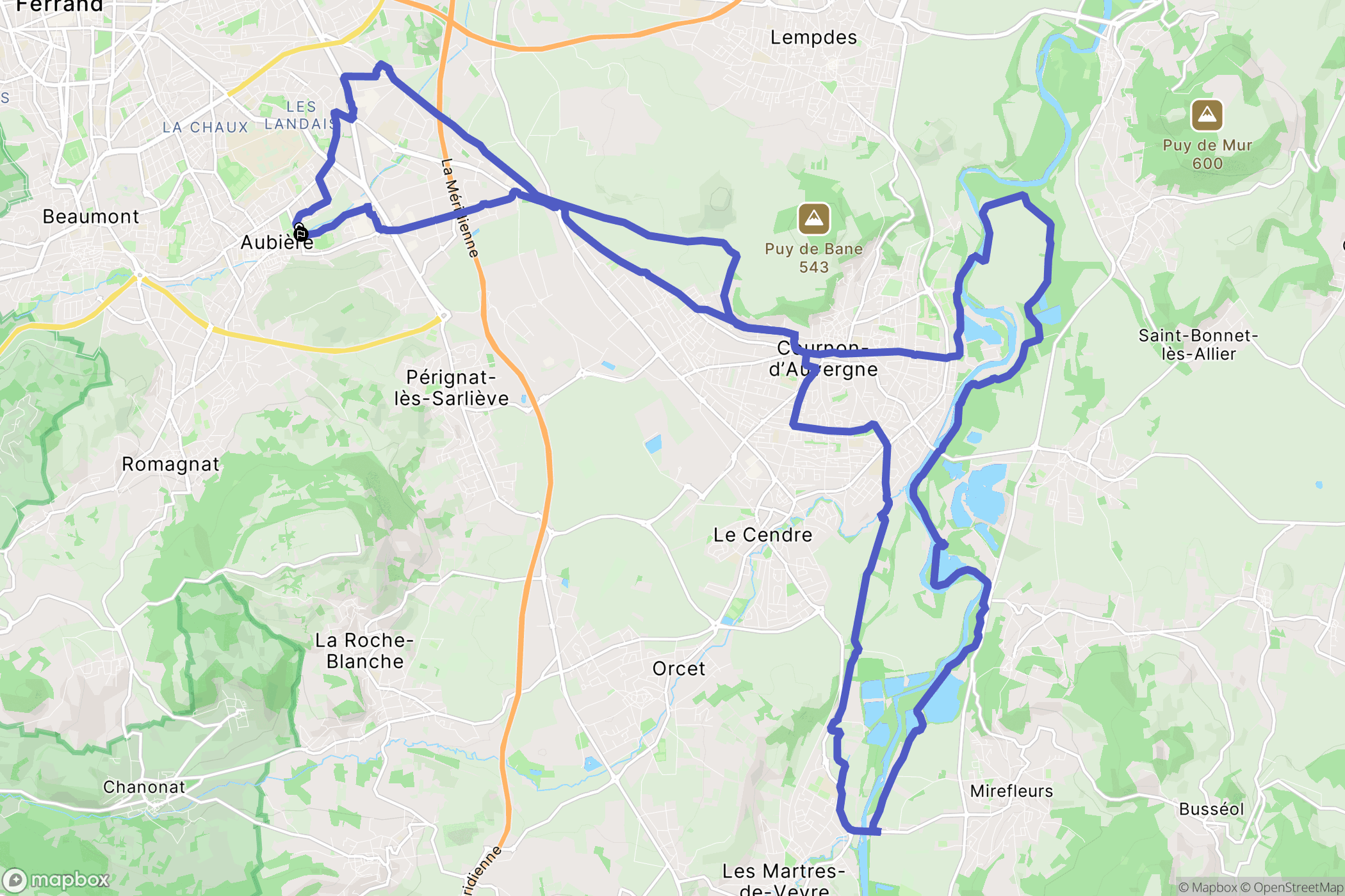 Aubière : carte du parcours de randonnée - France
